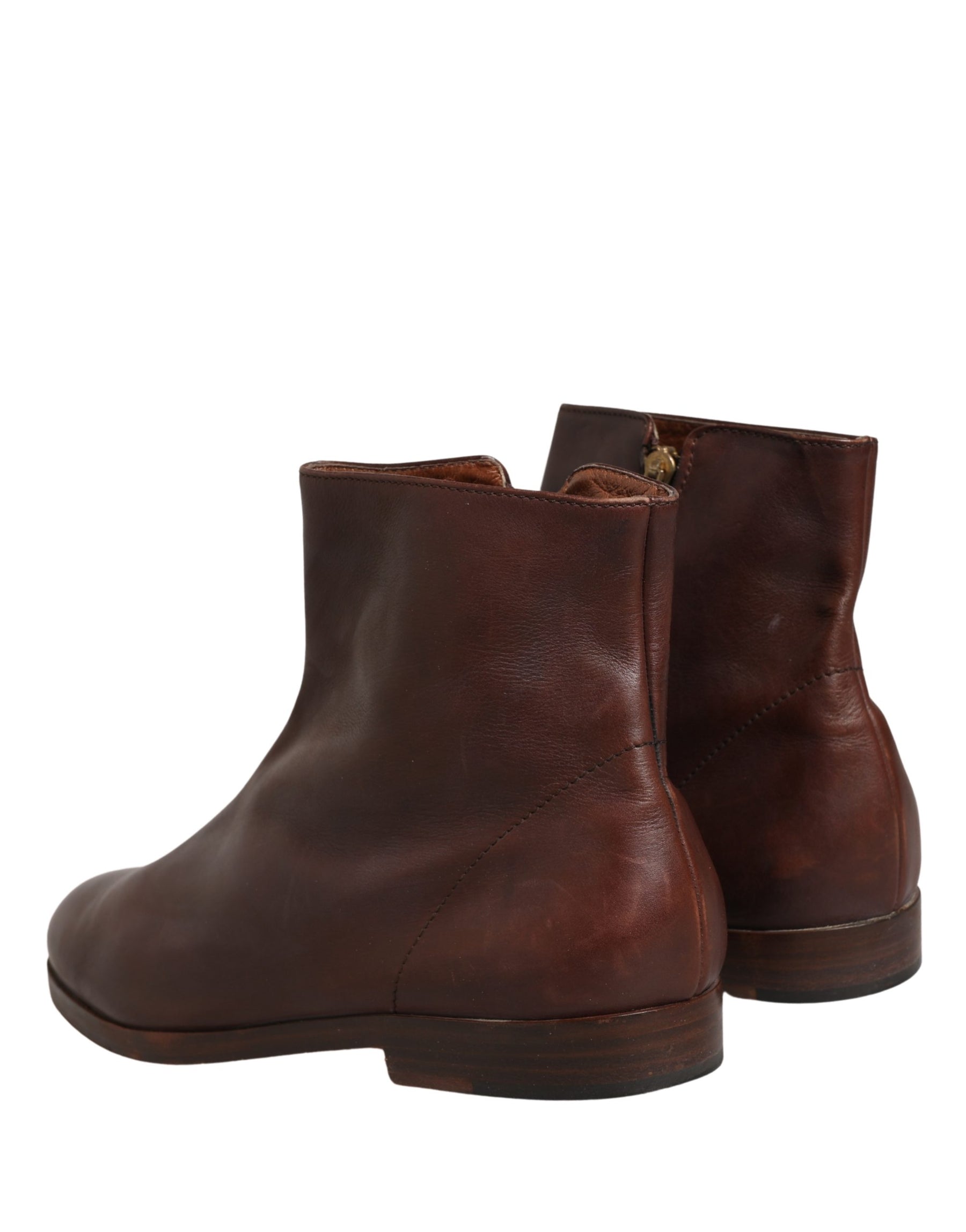 Dolce & Gabbana Brown Leather Flats Biker Ankle Boots Shoes | Regal Royce