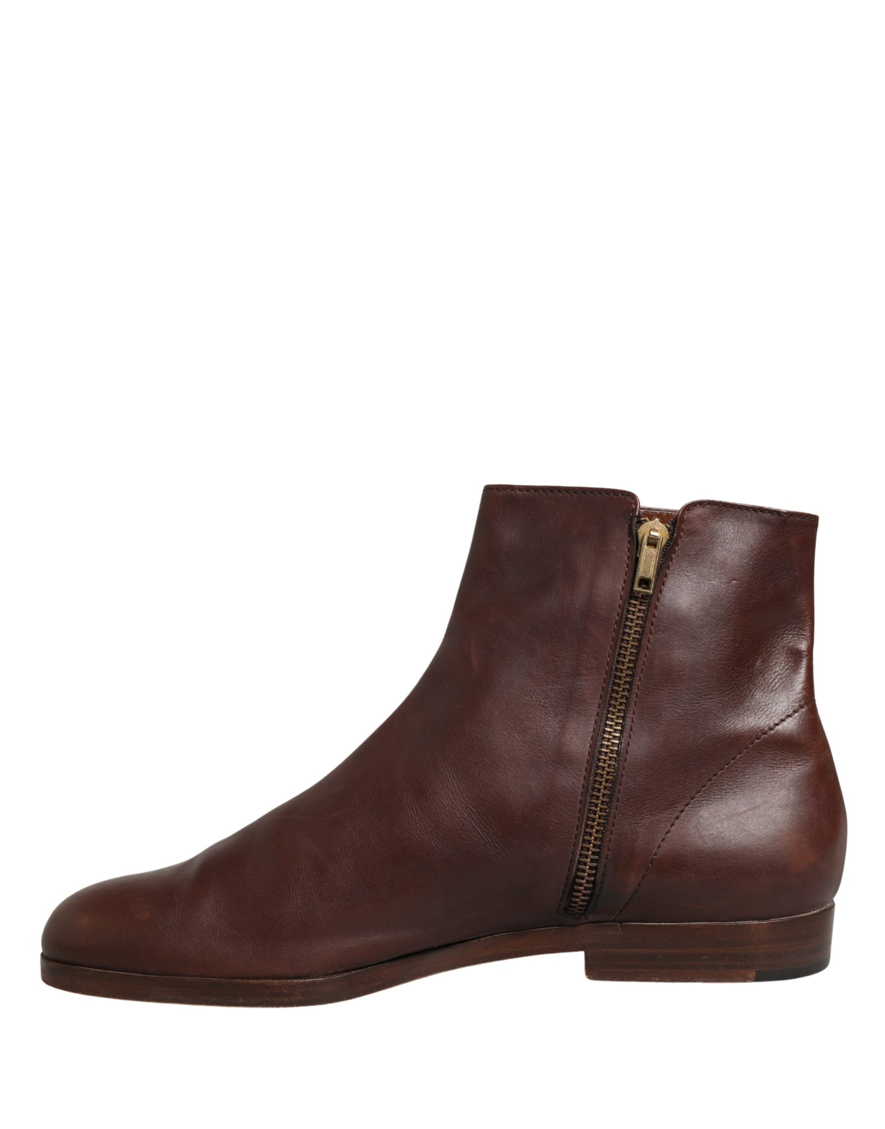 Dolce & Gabbana Brown Leather Flats Biker Ankle Boots Shoes | Regal Royce