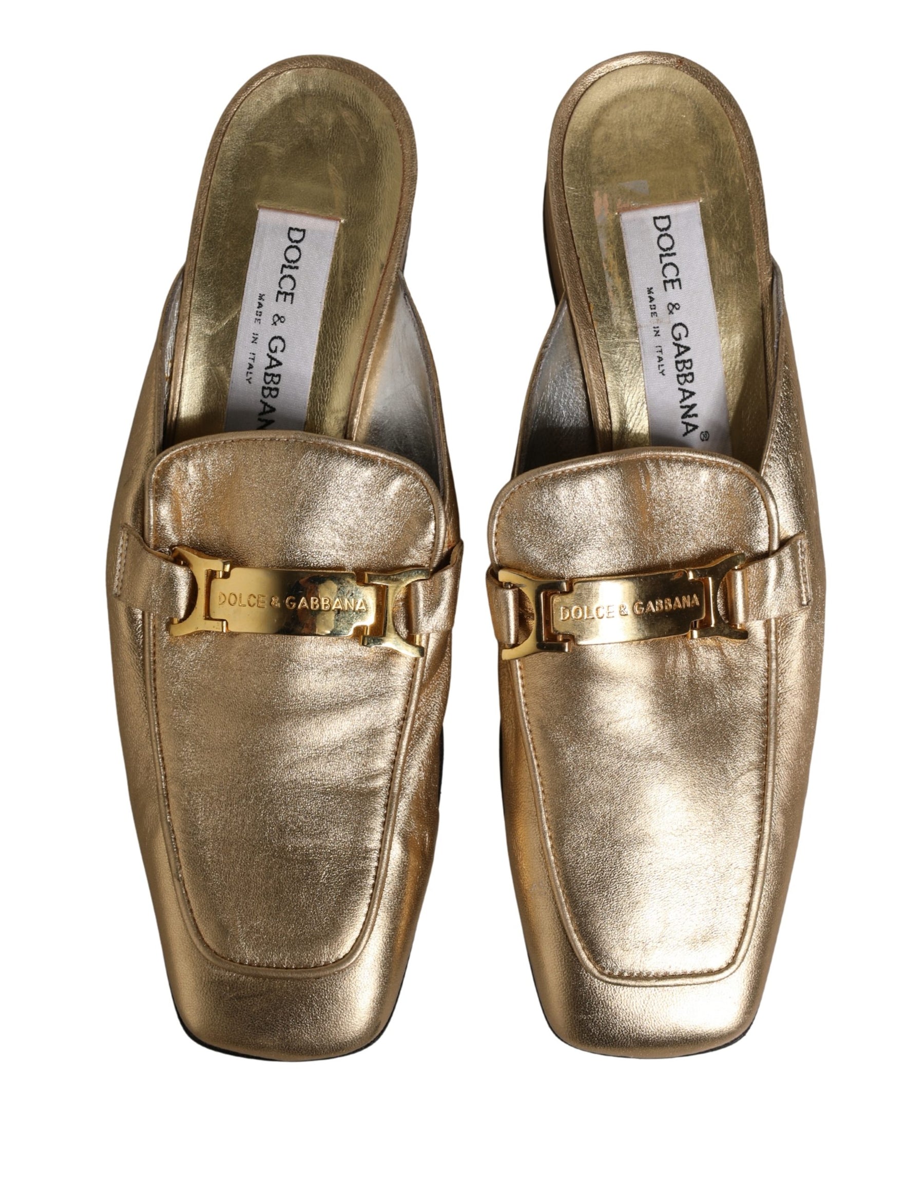 Dolce & Gabbana Gold Leather Flats Slides Mule Loafers Shoes | Regal Royce