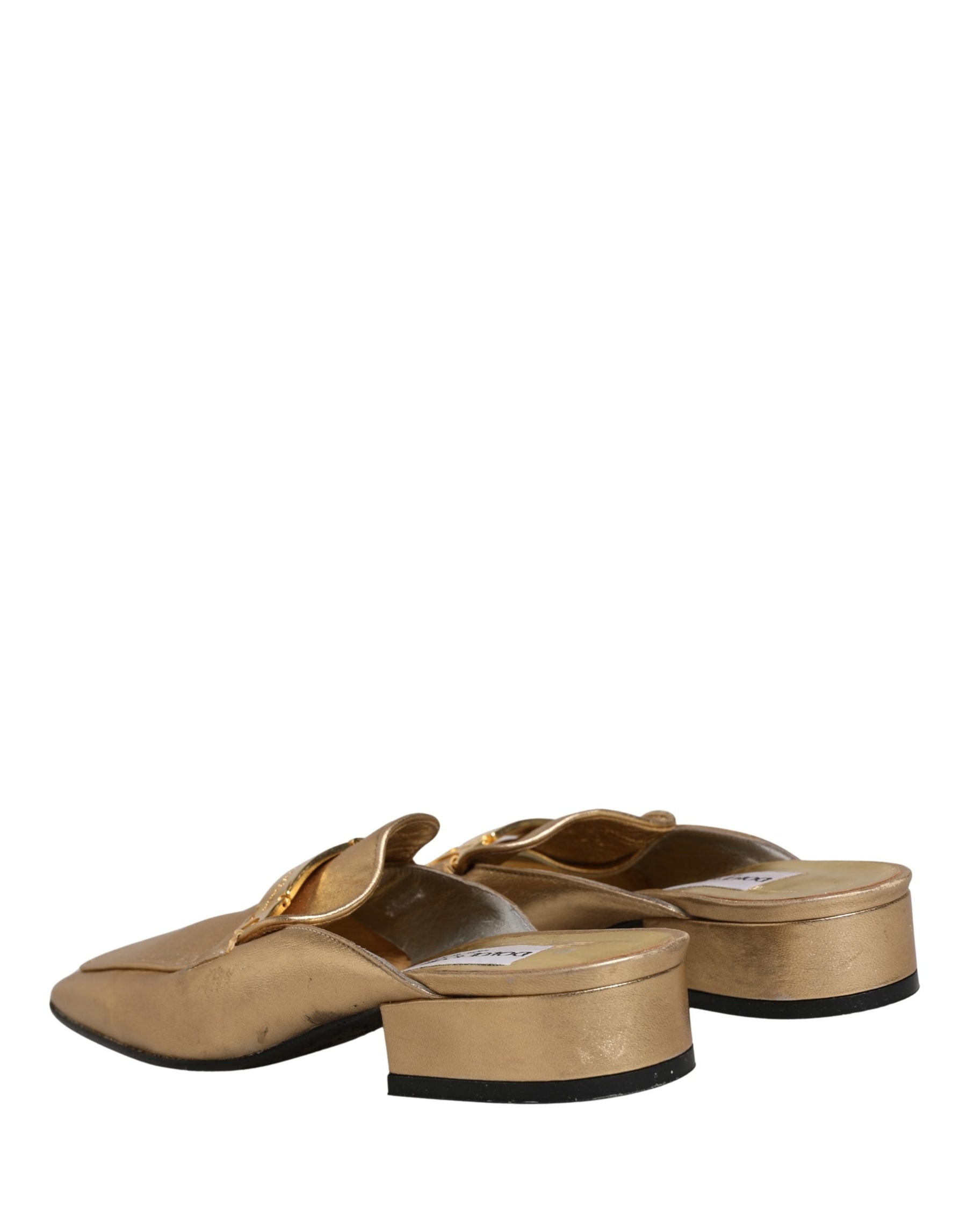 Dolce & Gabbana Gold Leather Flats Slides Mule Loafers Shoes | Regal Royce