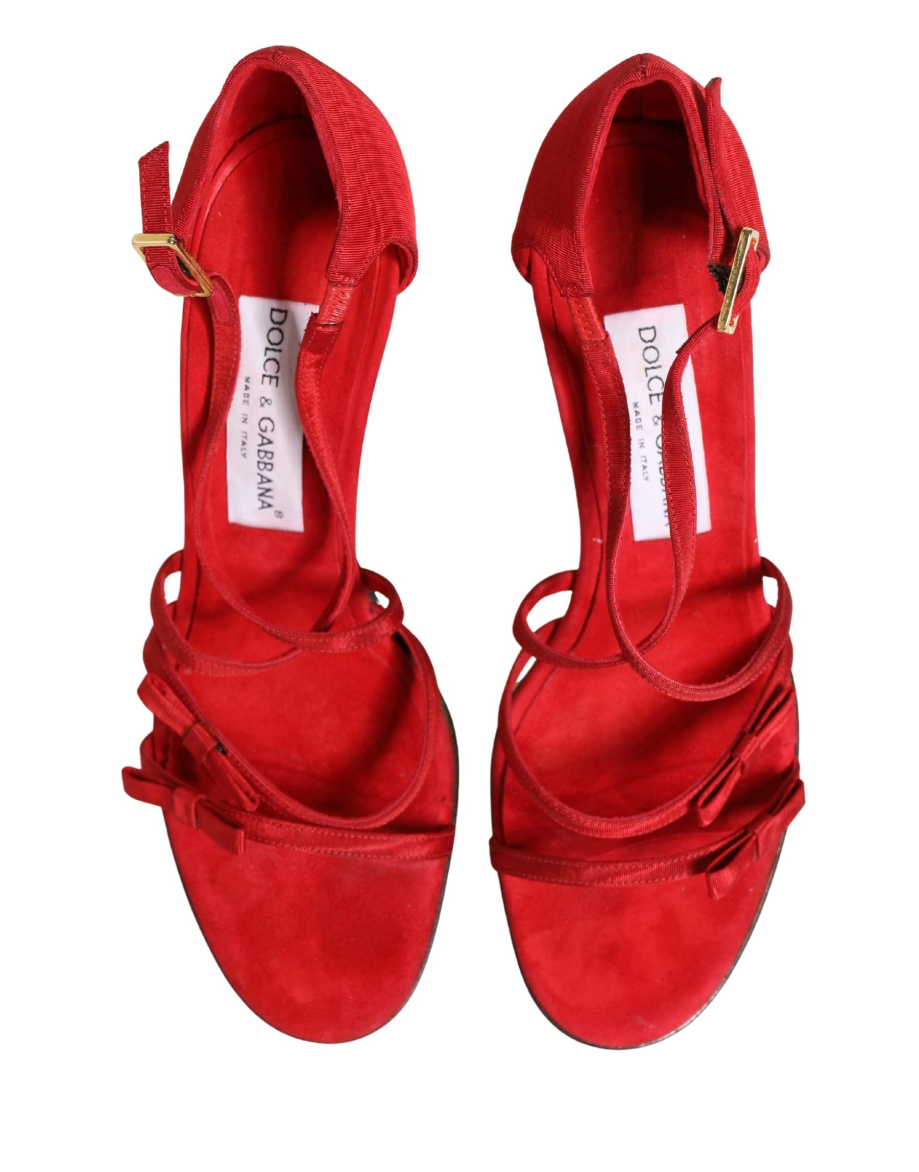 Dolce & Gabbana Red Calf Suede Strappy Heels Sandals Shoes | Regal Royce