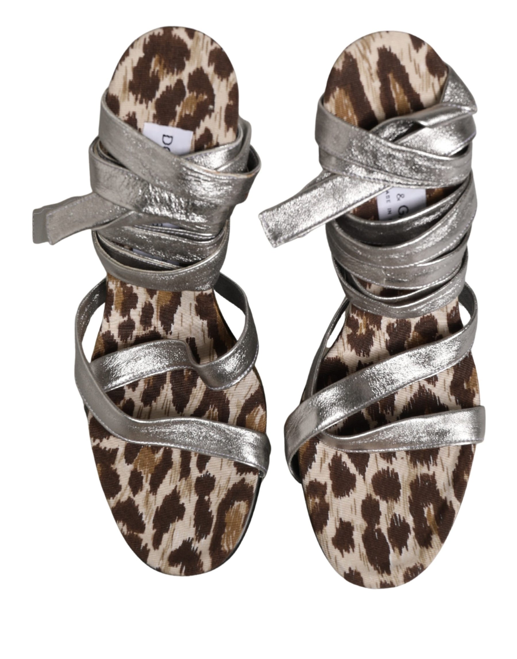 Dolce & Gabbana Silver Leather Platform Wedge Sandals Shoes | Regal Royce