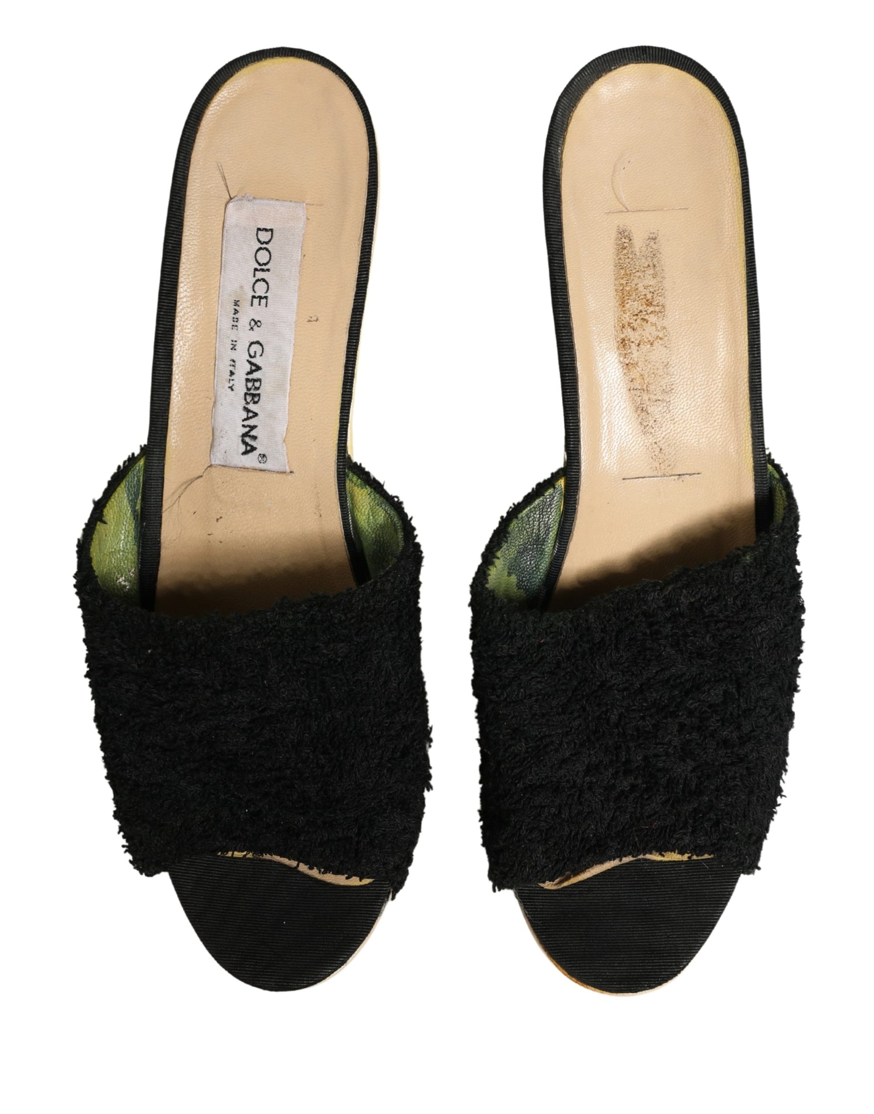 Dolce & Gabbana Black Fabric Fur Mule Wood Platform Heel Shoes | Regal Royce