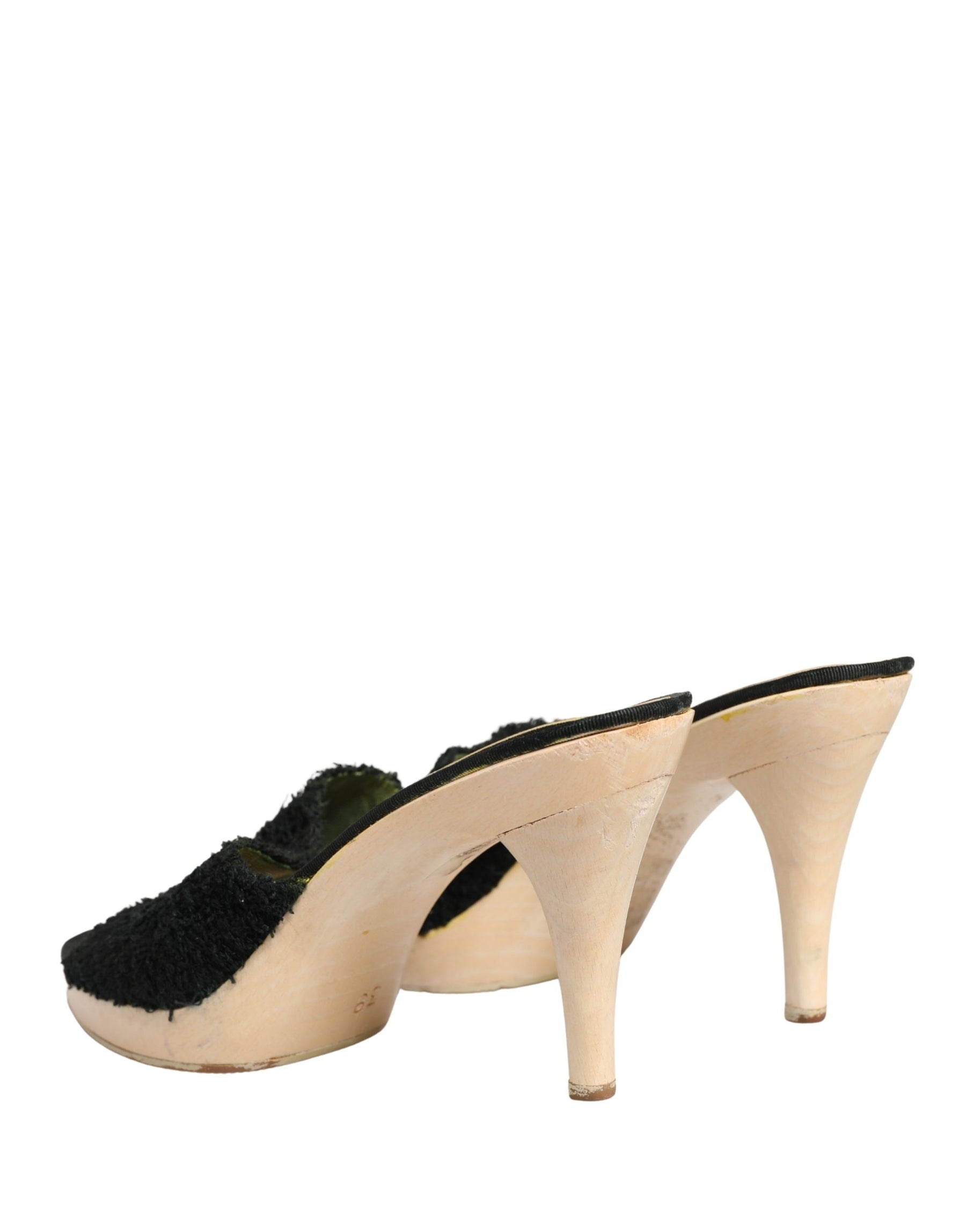 Dolce & Gabbana Black Fabric Fur Mule Wood Platform Heel Shoes | Regal Royce