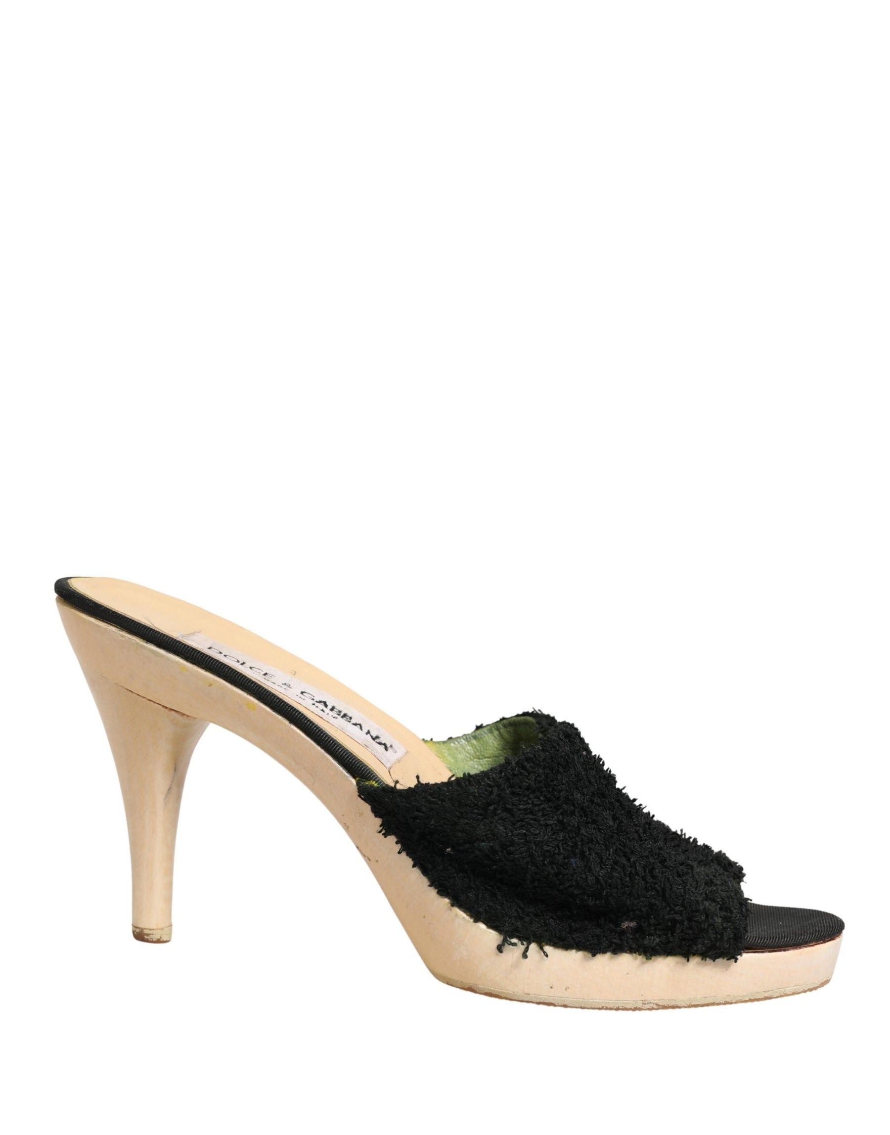 Dolce & Gabbana Black Fabric Fur Mule Wood Platform Heel Shoes | Regal Royce