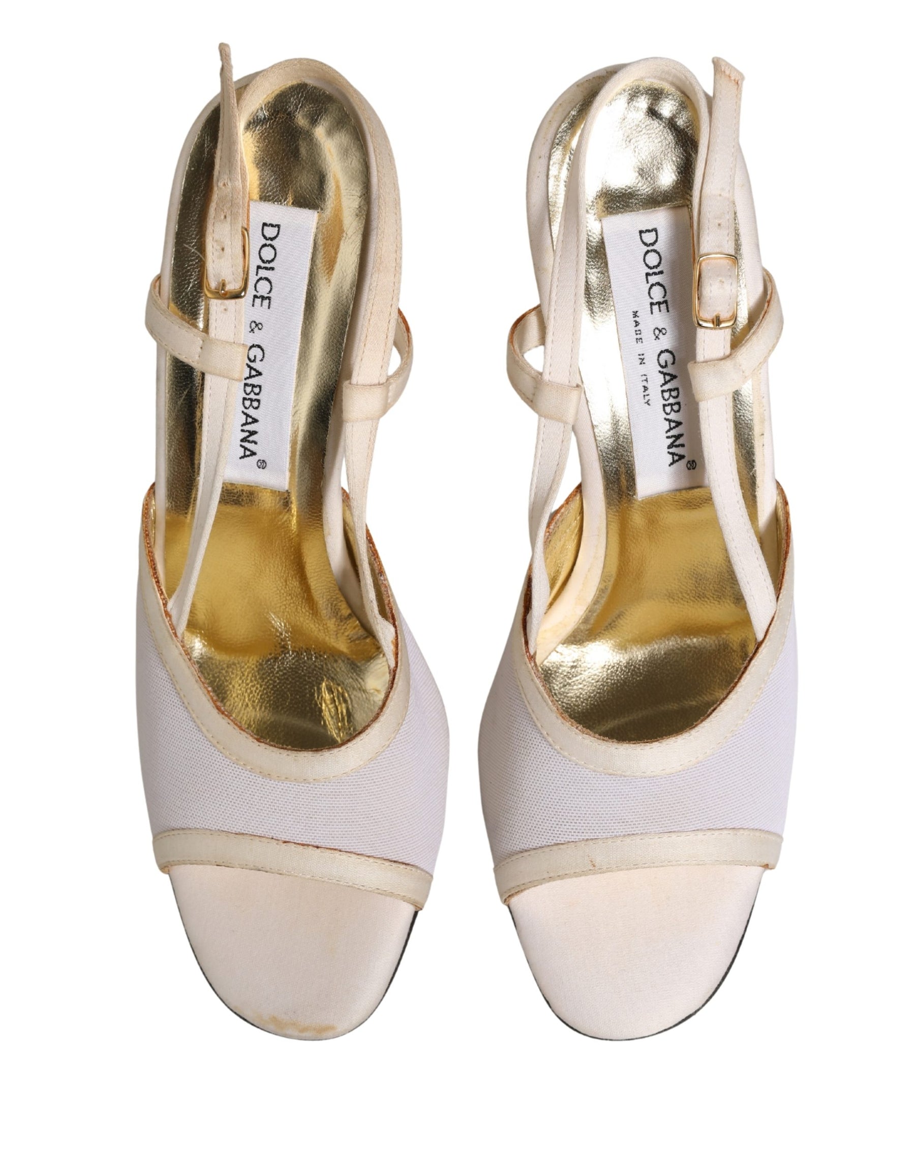Dolce & Gabbana White Satin Slingback Heels Pumps Shoes | Regal Royce
