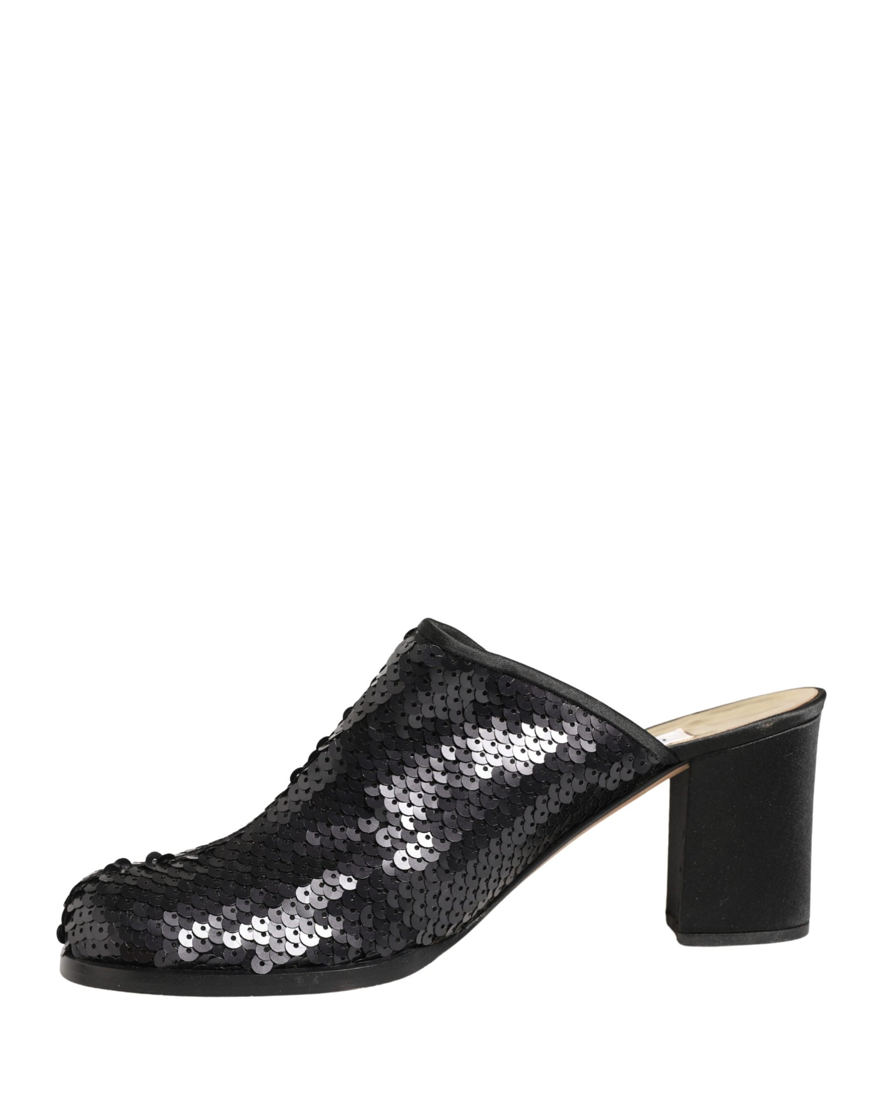 Dolce & Gabbana Black Sequined Mules Shoes | Regal Royce