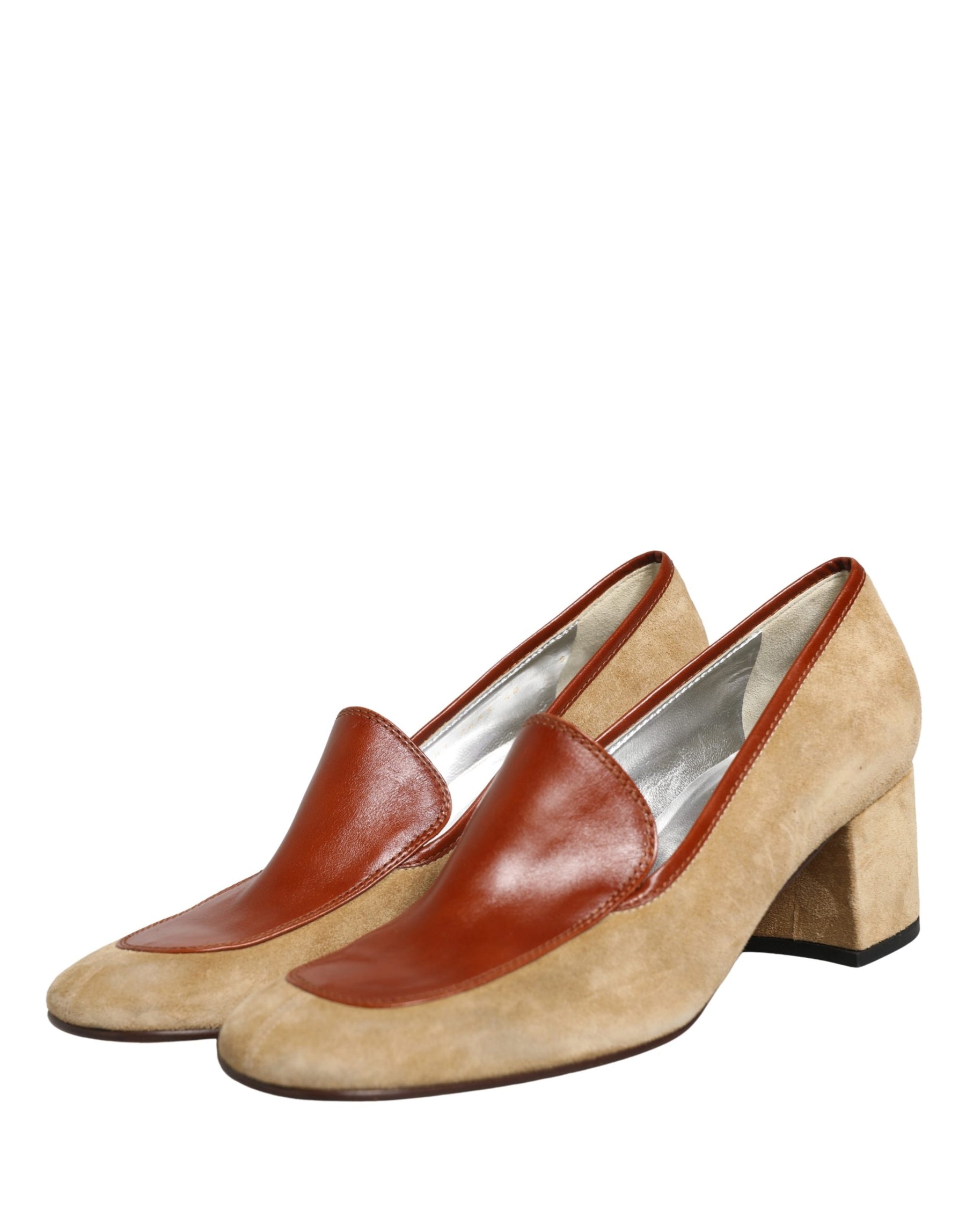 Dolce & Gabbana Beige Leather Suede Block Heel Loafers Shoes | Regal Royce