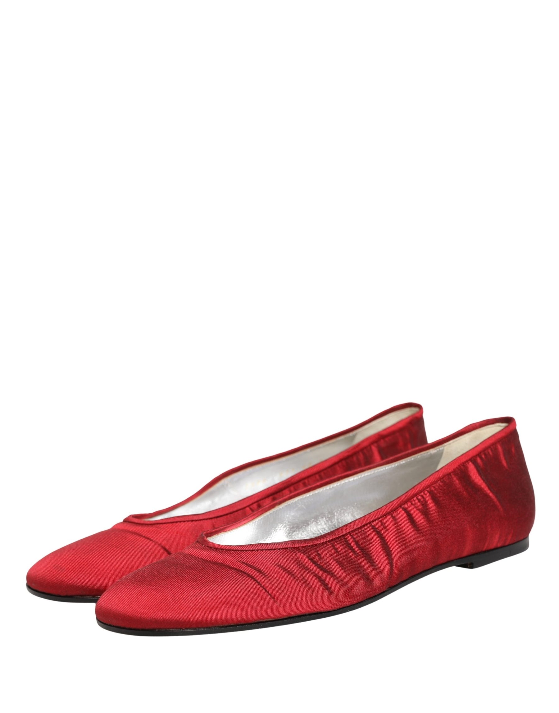 Dolce & Gabbana Red Satin Fabric Ballet Slip On Flats Shoes | Regal Royce