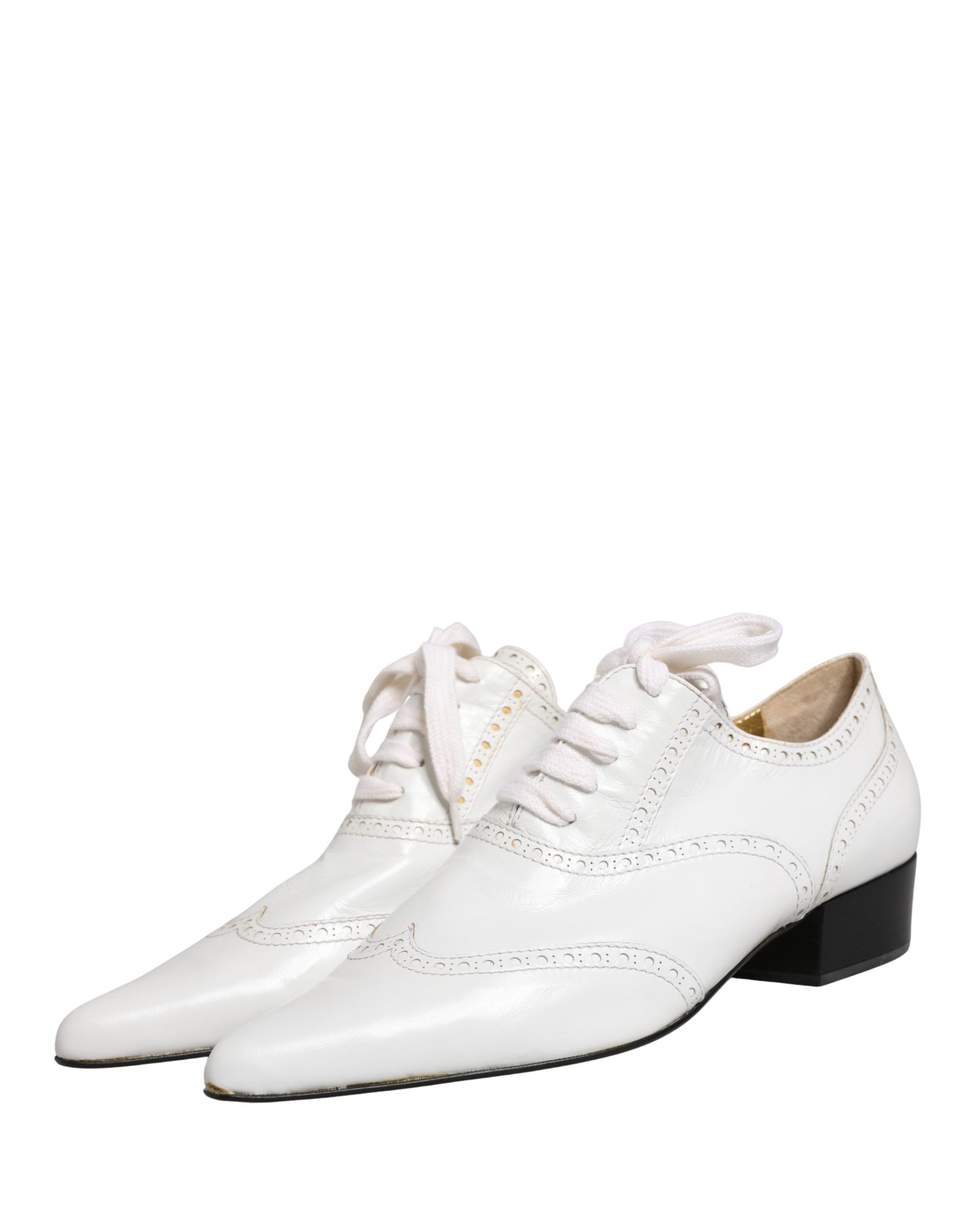 Dolce & Gabbana White Leather Brogue Oxford Lace Up Shoes | Regal Royce