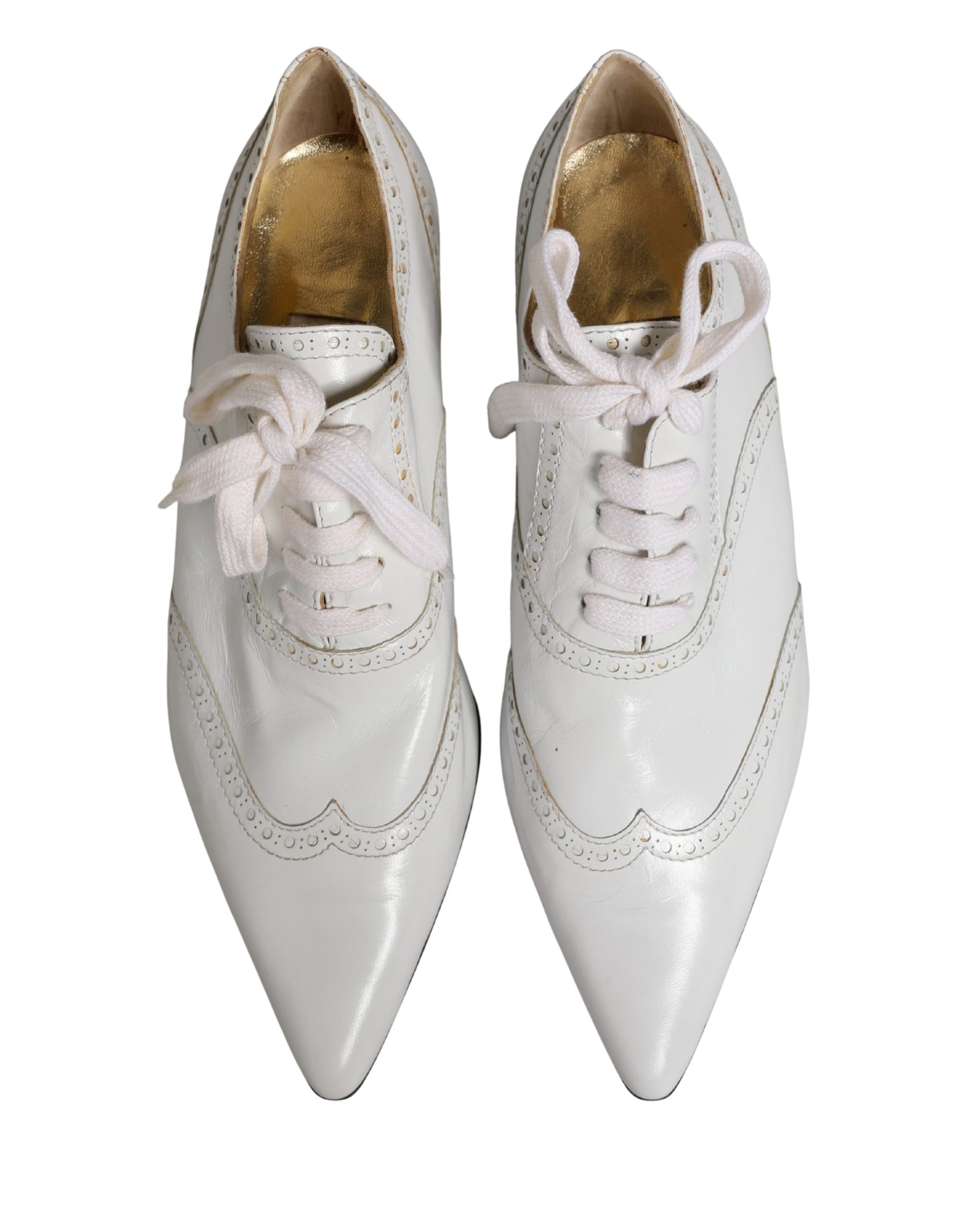 Dolce & Gabbana White Leather Brogue Oxford Lace Up Shoes | Regal Royce
