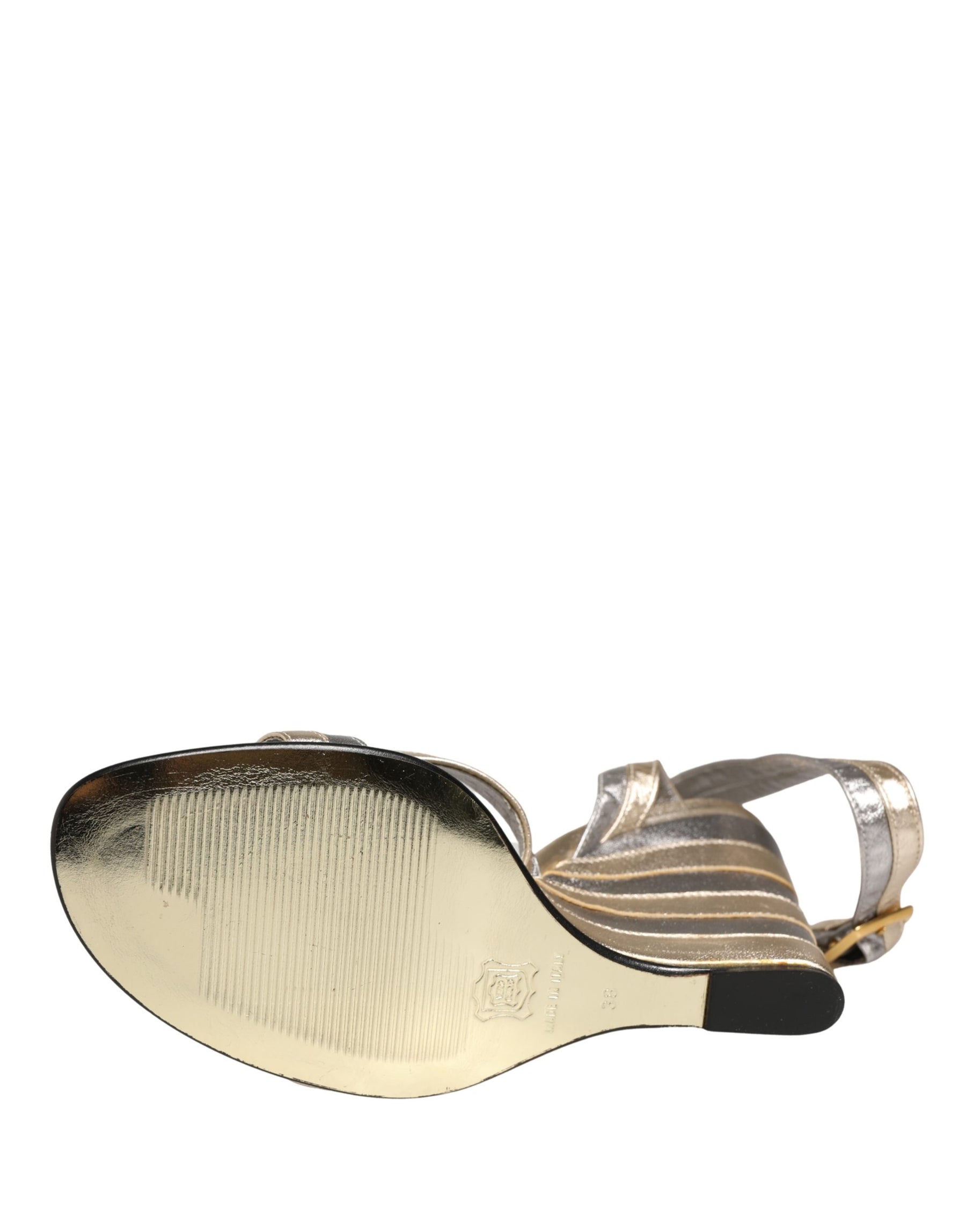 Dolce & Gabbana Gold Silver Leather Wedge Heels Sandals Shoes | Regal Royce