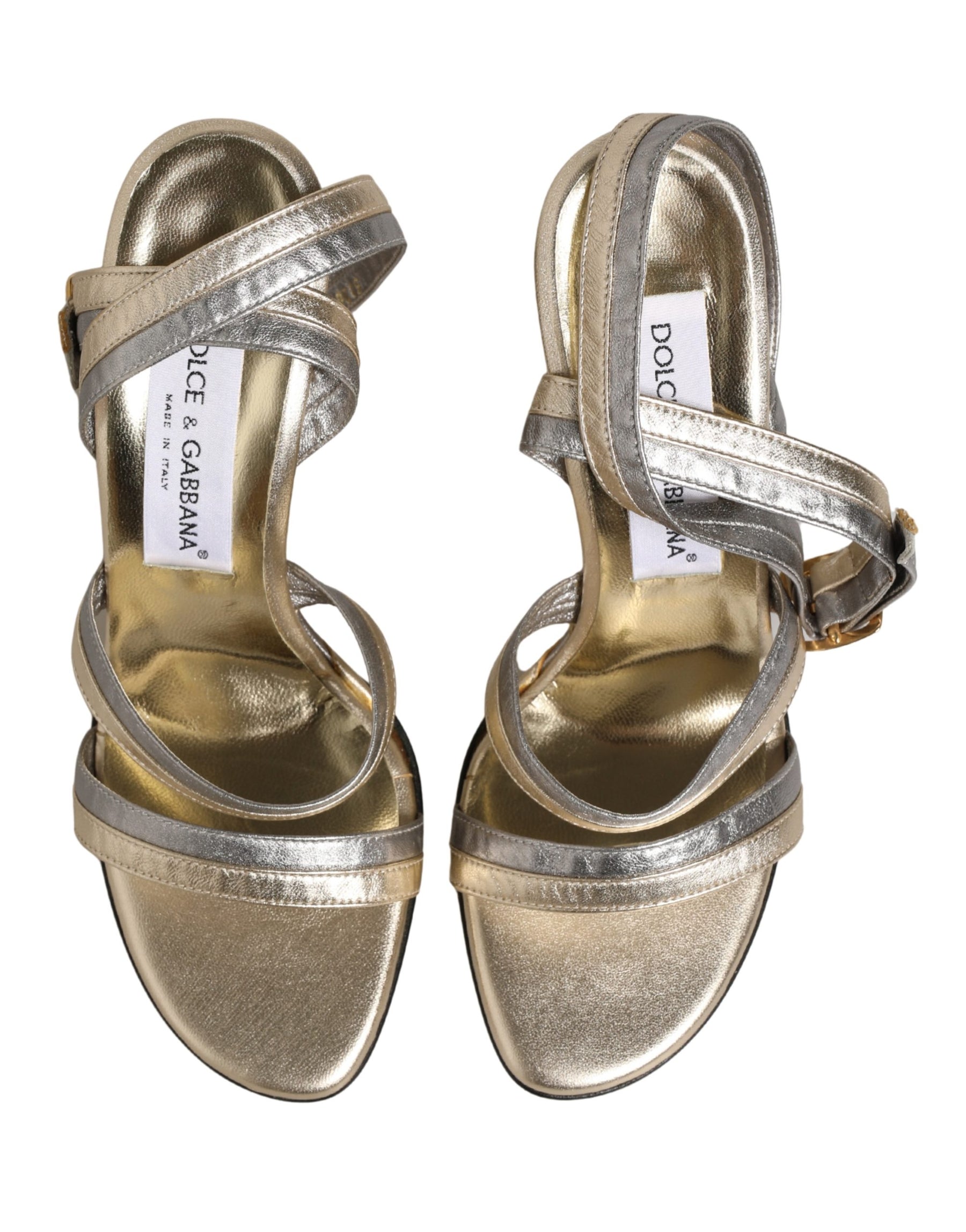 Dolce & Gabbana Gold Silver Leather Wedge Heels Sandals Shoes | Regal Royce