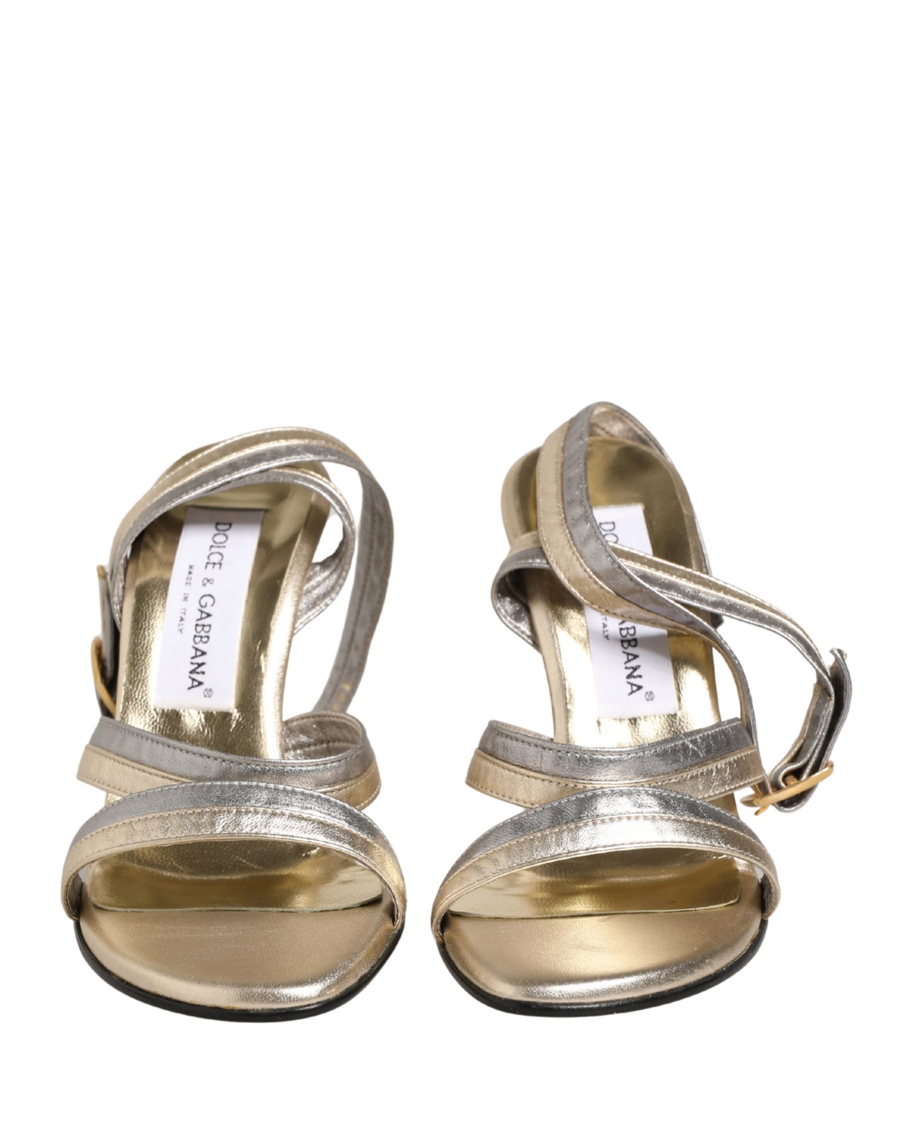 Dolce & Gabbana Gold Silver Leather Wedge Heels Sandals Shoes | Regal Royce