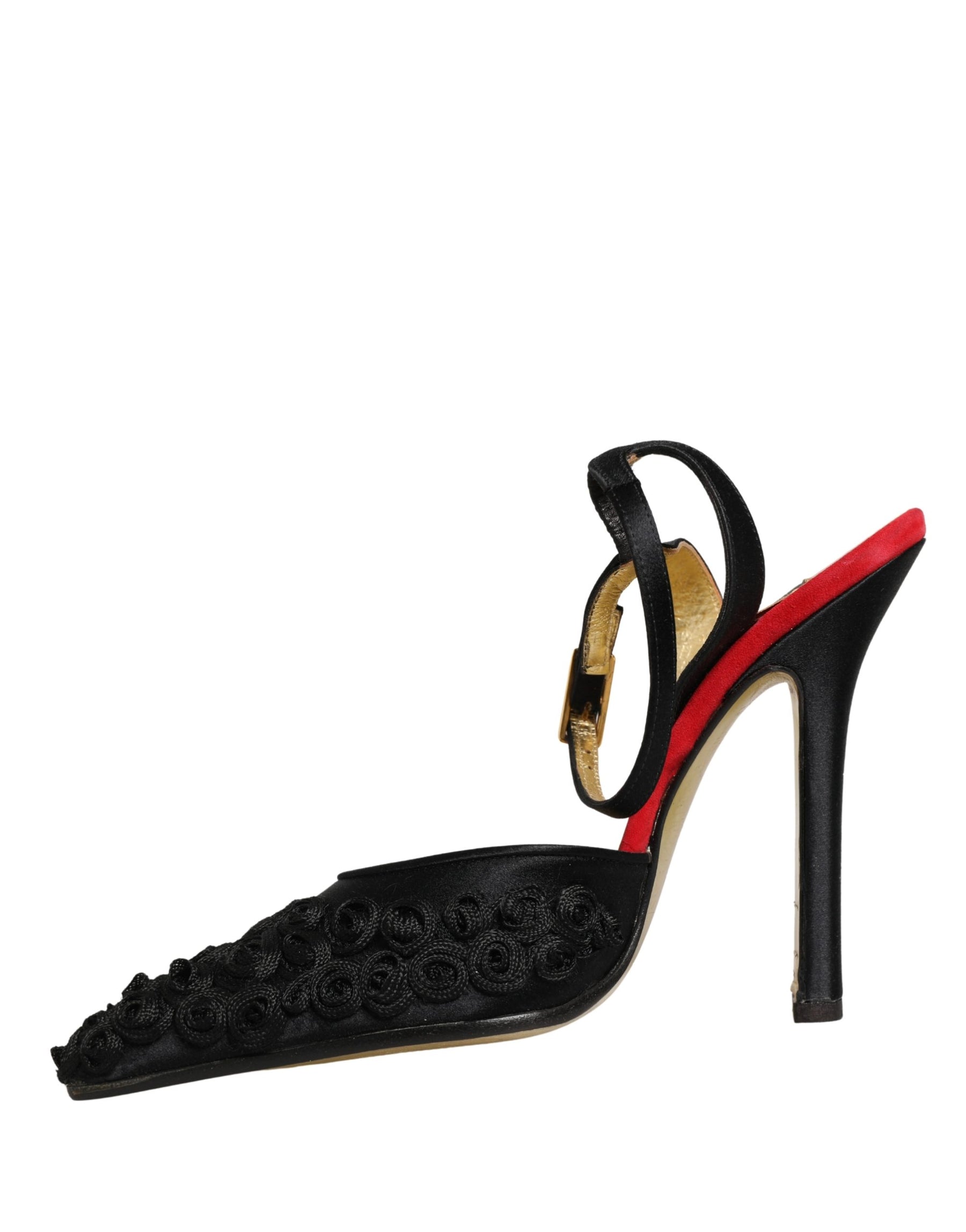 Dolce & Gabbana Black Satin Floral Ankle Strap Sandals Shoes | Regal Royce