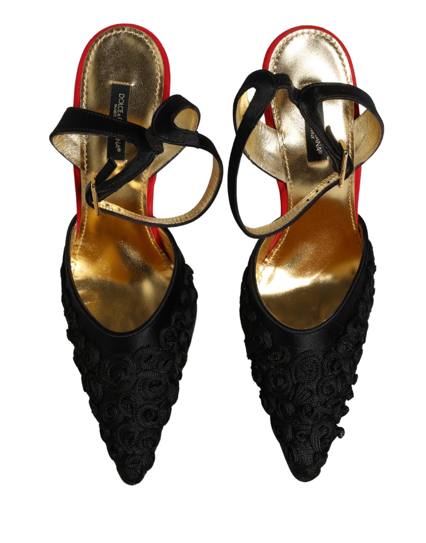 Dolce & Gabbana Black Satin Floral Ankle Strap Sandals Shoes | Regal Royce