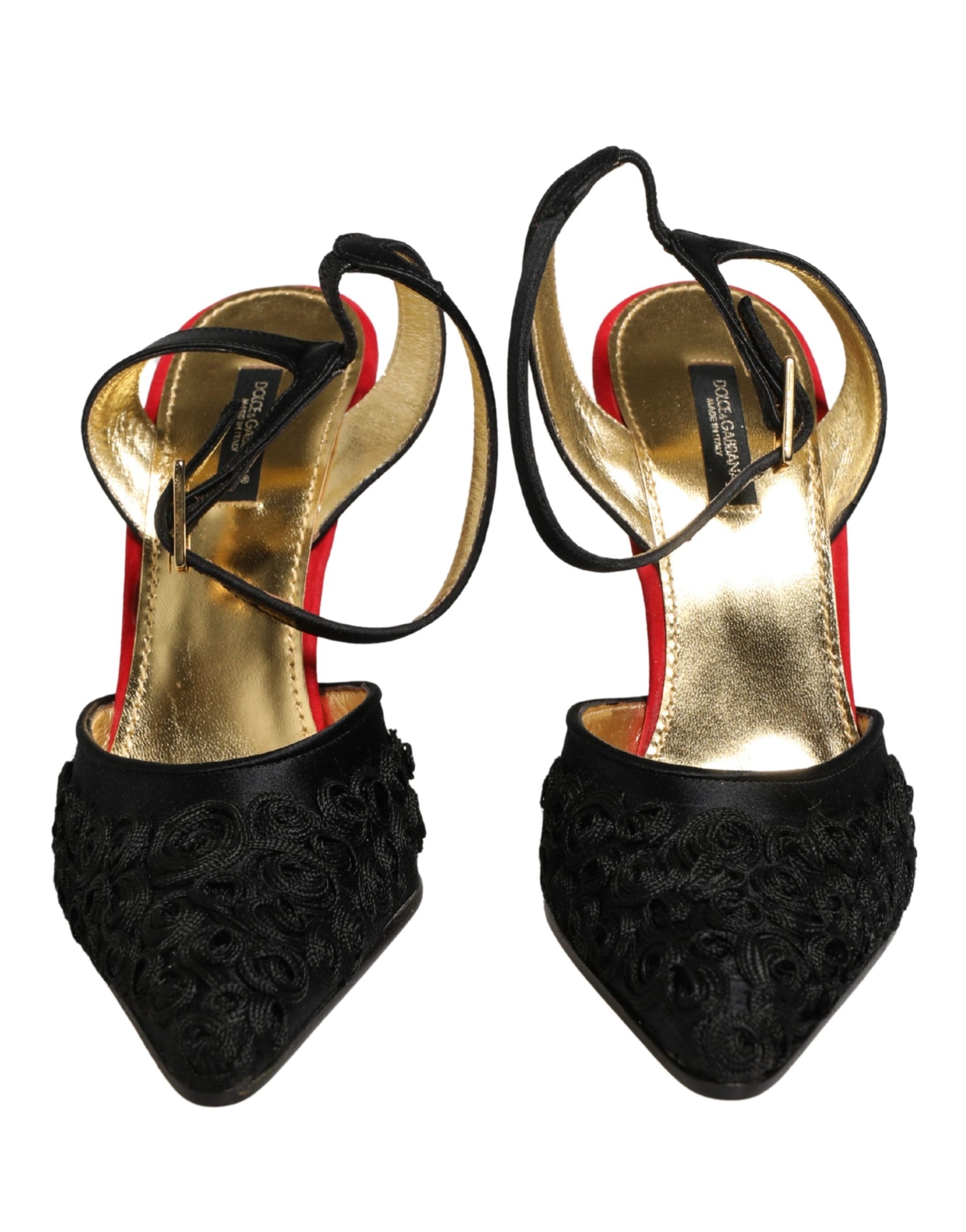 Dolce & Gabbana Black Satin Floral Ankle Strap Sandals Shoes | Regal Royce