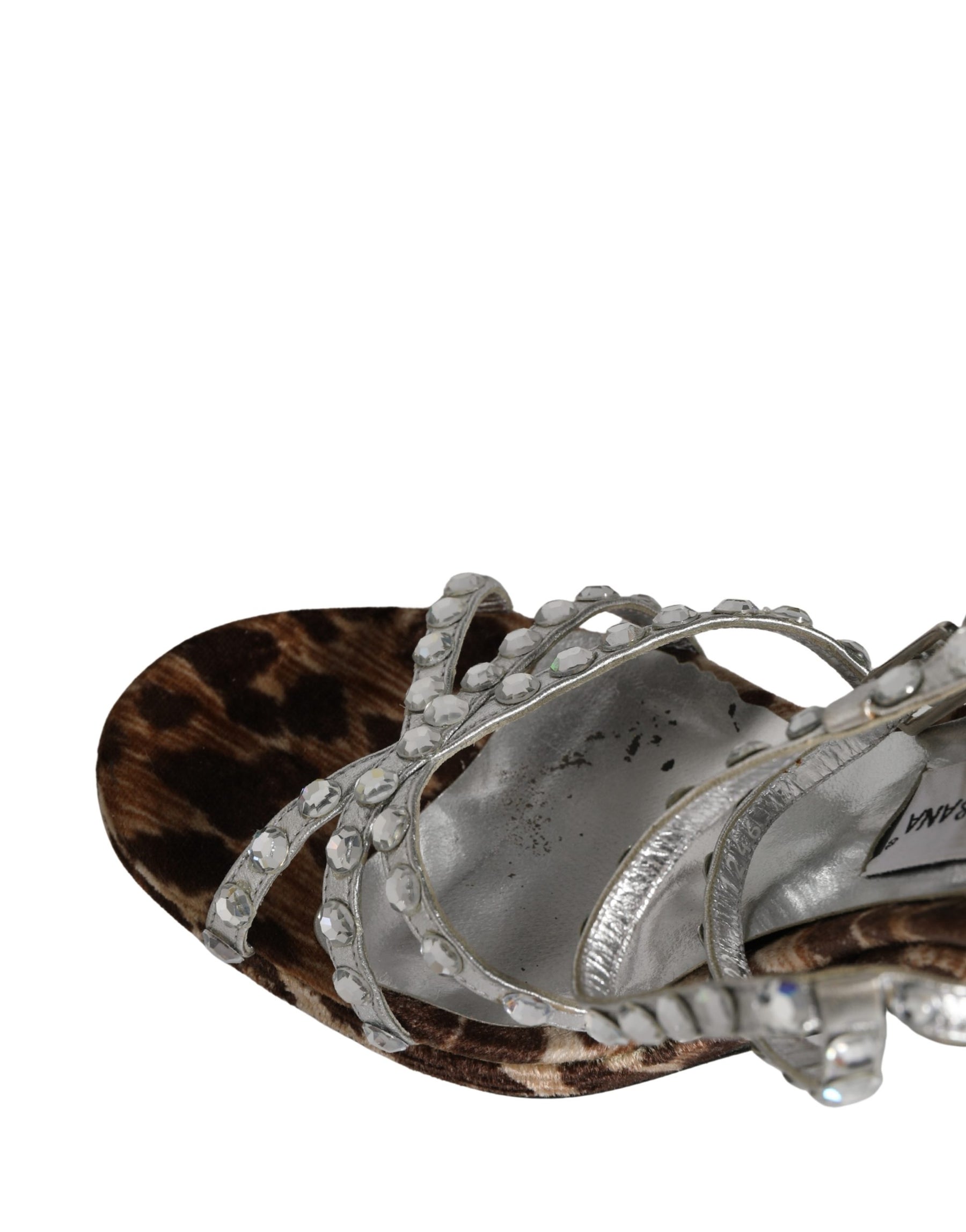 Dolce & Gabbana Brown Leopard Rhinestone StilettoSandals Shoes | Regal Royce