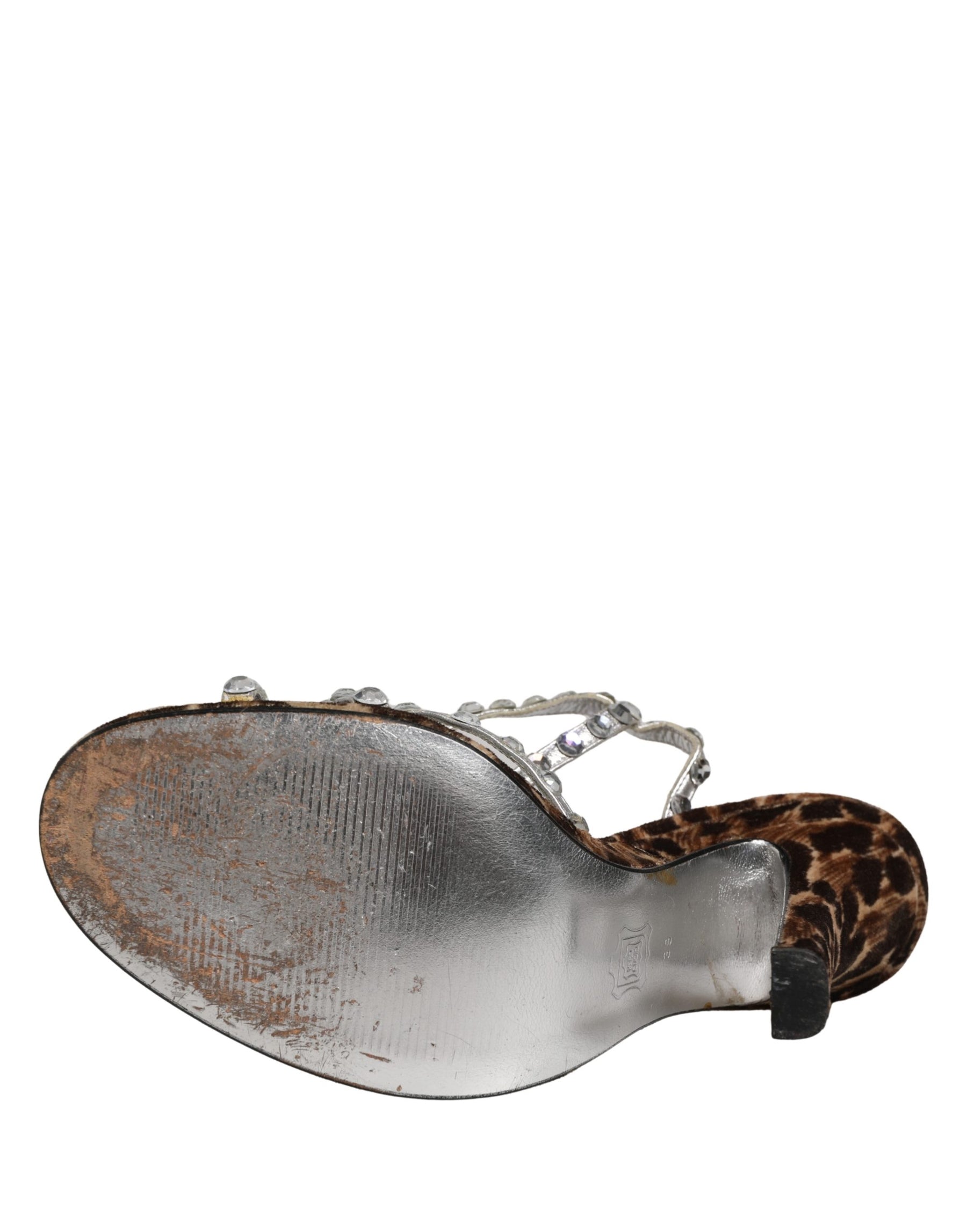 Dolce & Gabbana Brown Leopard Rhinestone StilettoSandals Shoes | Regal Royce