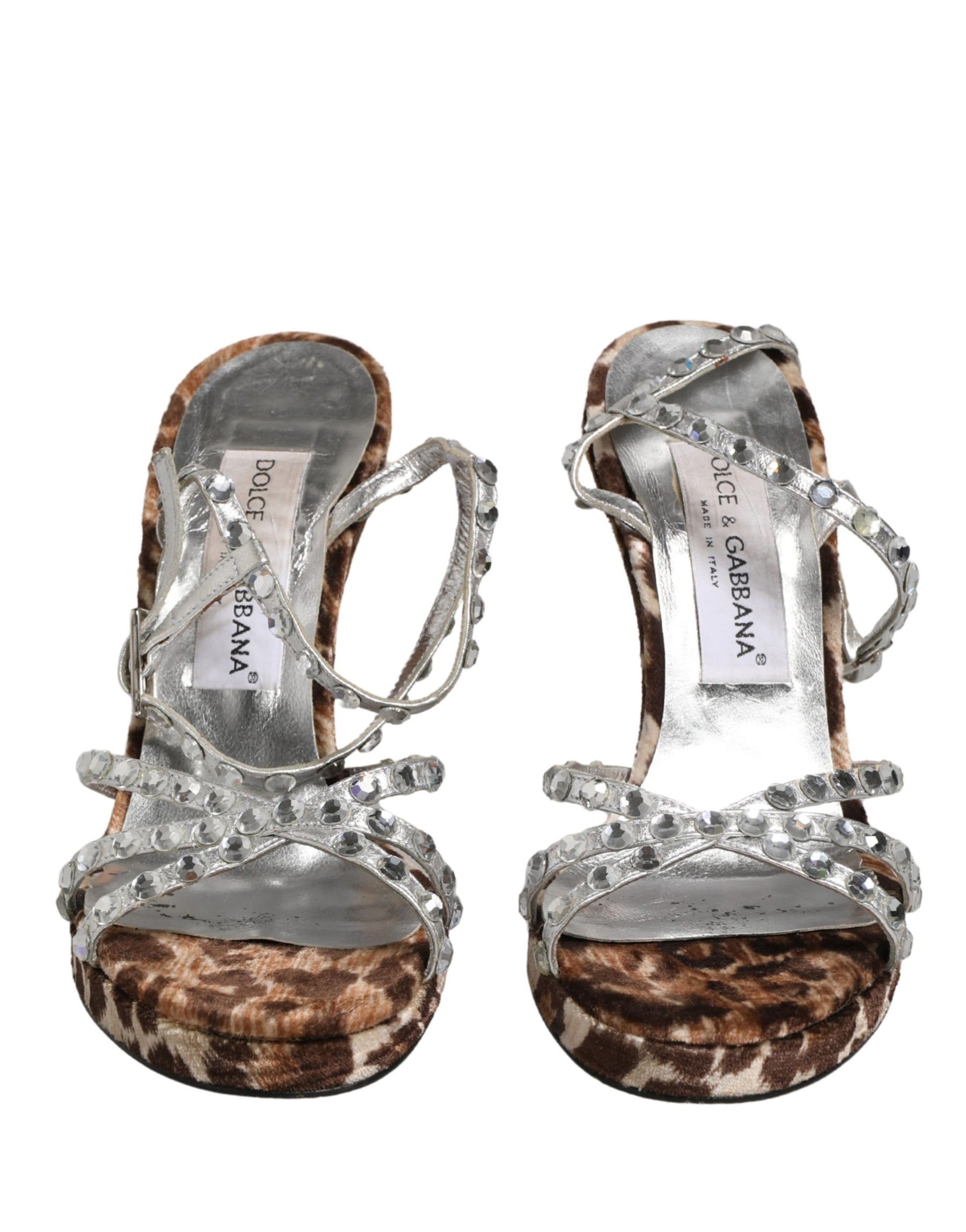 Dolce & Gabbana Brown Leopard Rhinestone StilettoSandals Shoes | Regal Royce