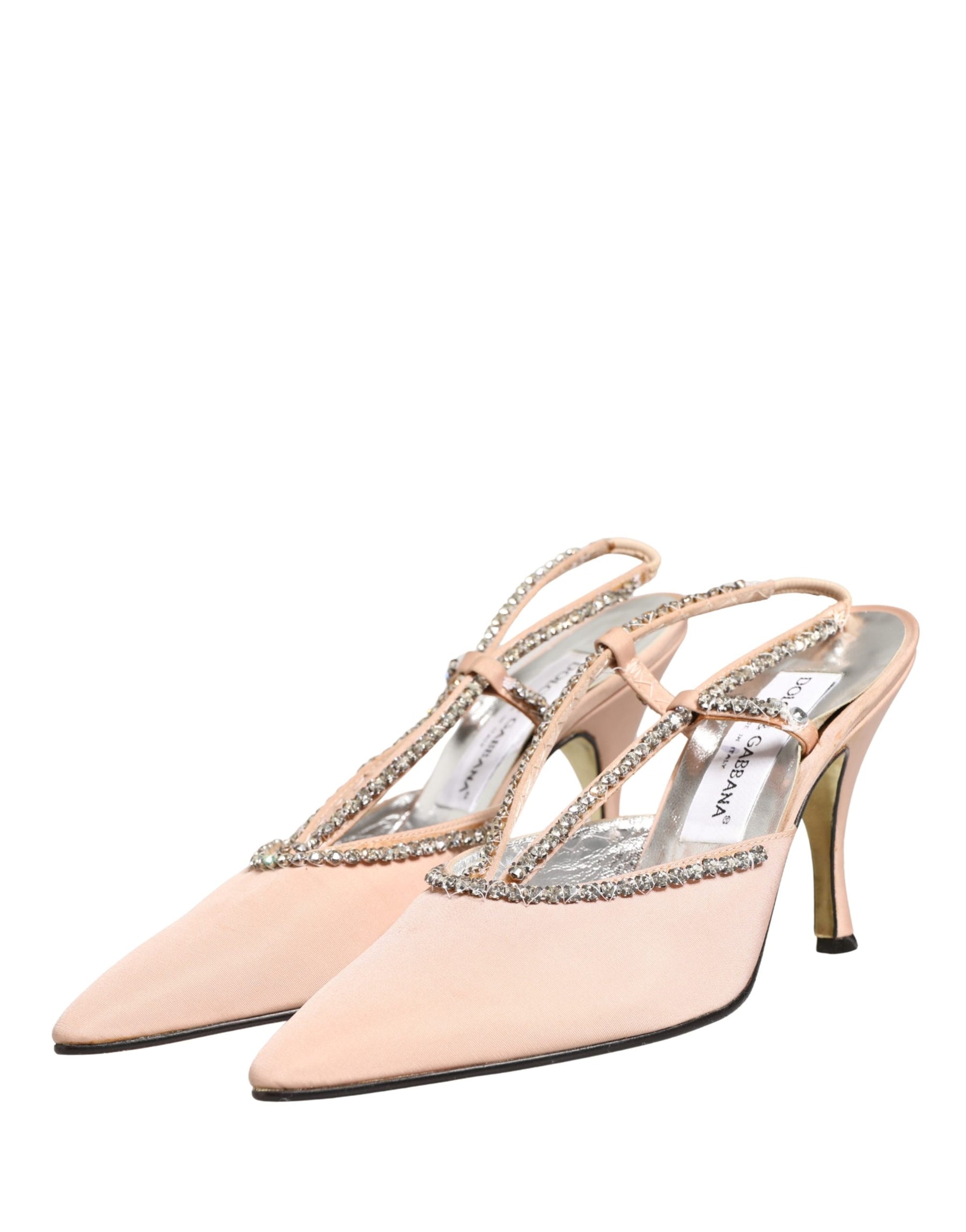 Dolce & Gabbana Beige Crystal Heels Slingbacks Sandals Shoes | Regal Royce