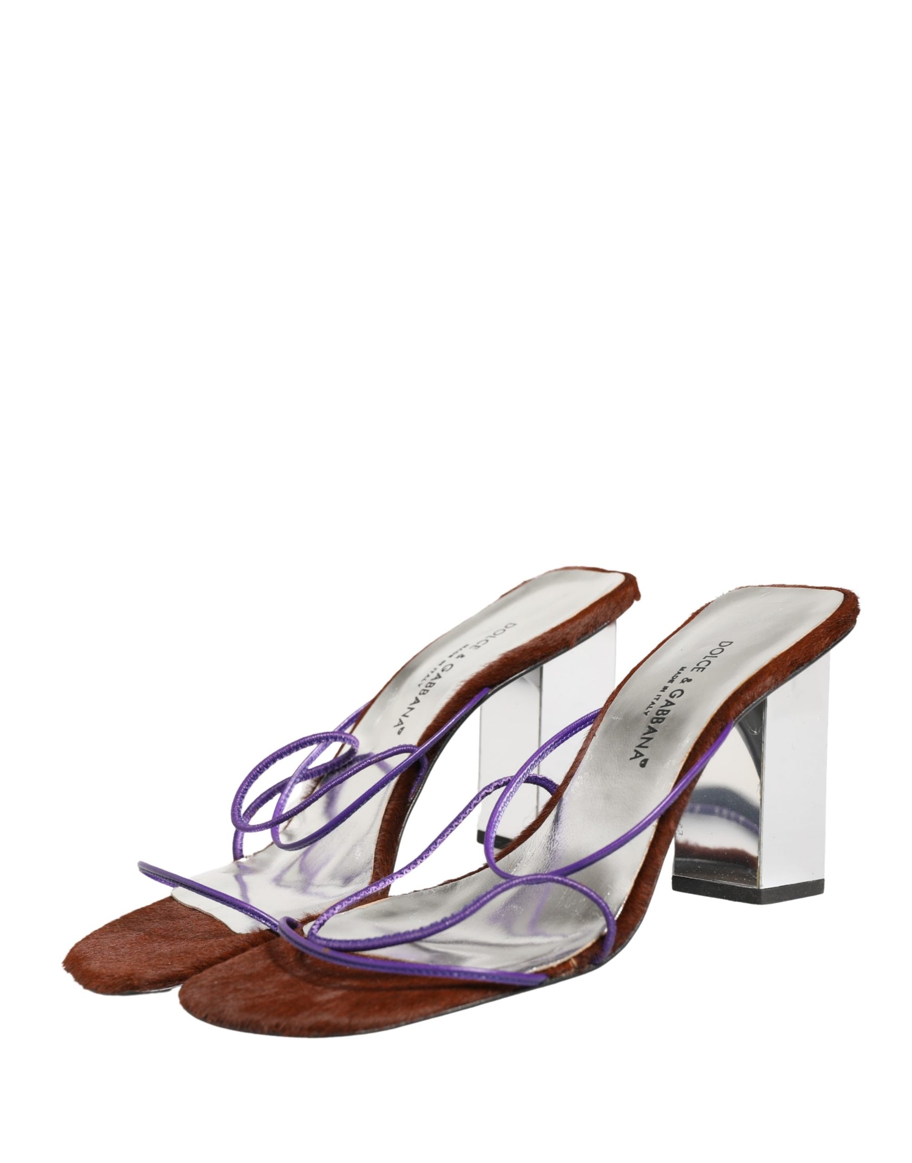 Dolce & Gabbana Silver Block Heels Slip On Sandals Shoes | Regal Royce