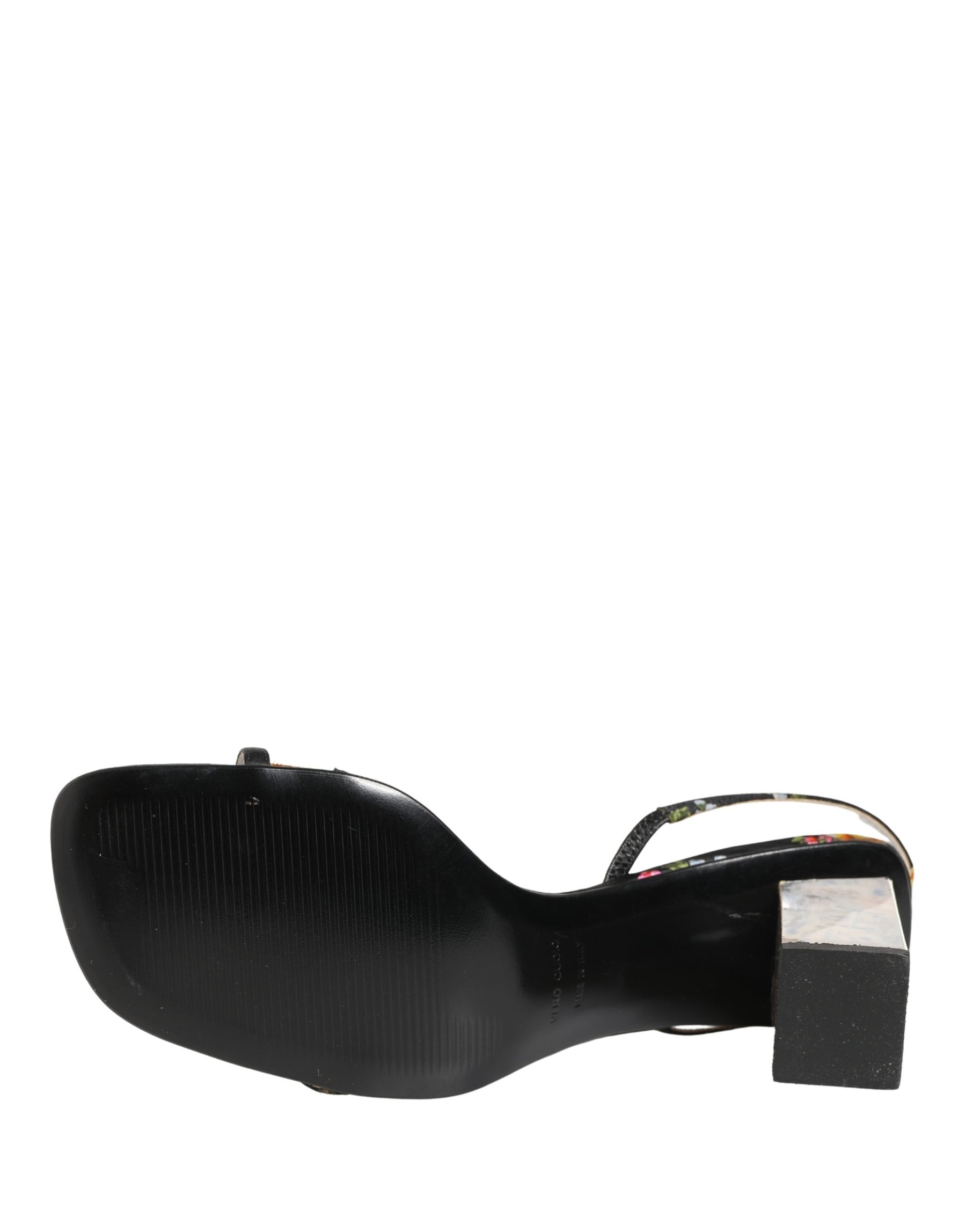 Dolce & Gabbana Black Silver Floral Block Heels Sandals Shoes | Regal Royce