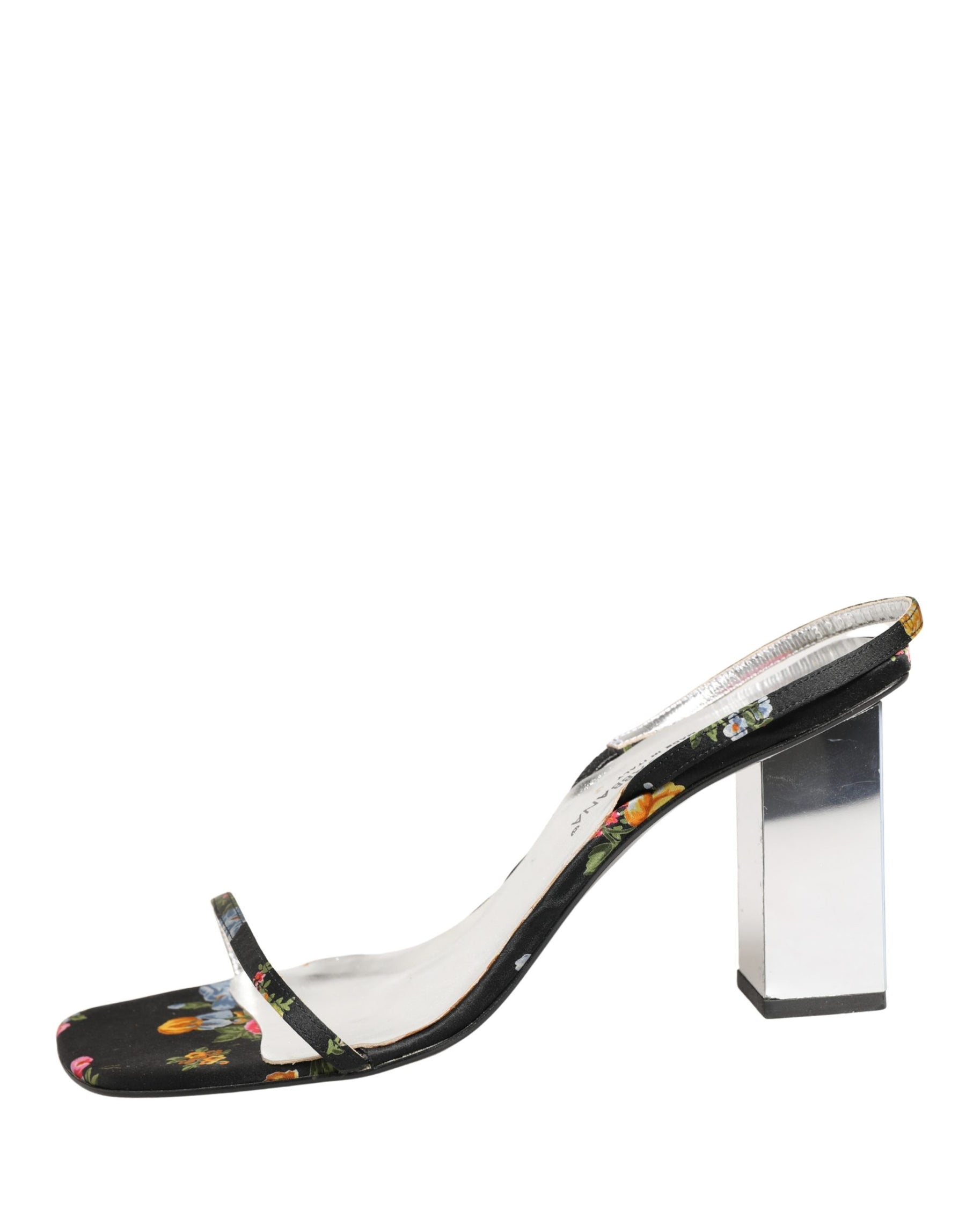 Dolce & Gabbana Black Silver Floral Block Heels Sandals Shoes | Regal Royce