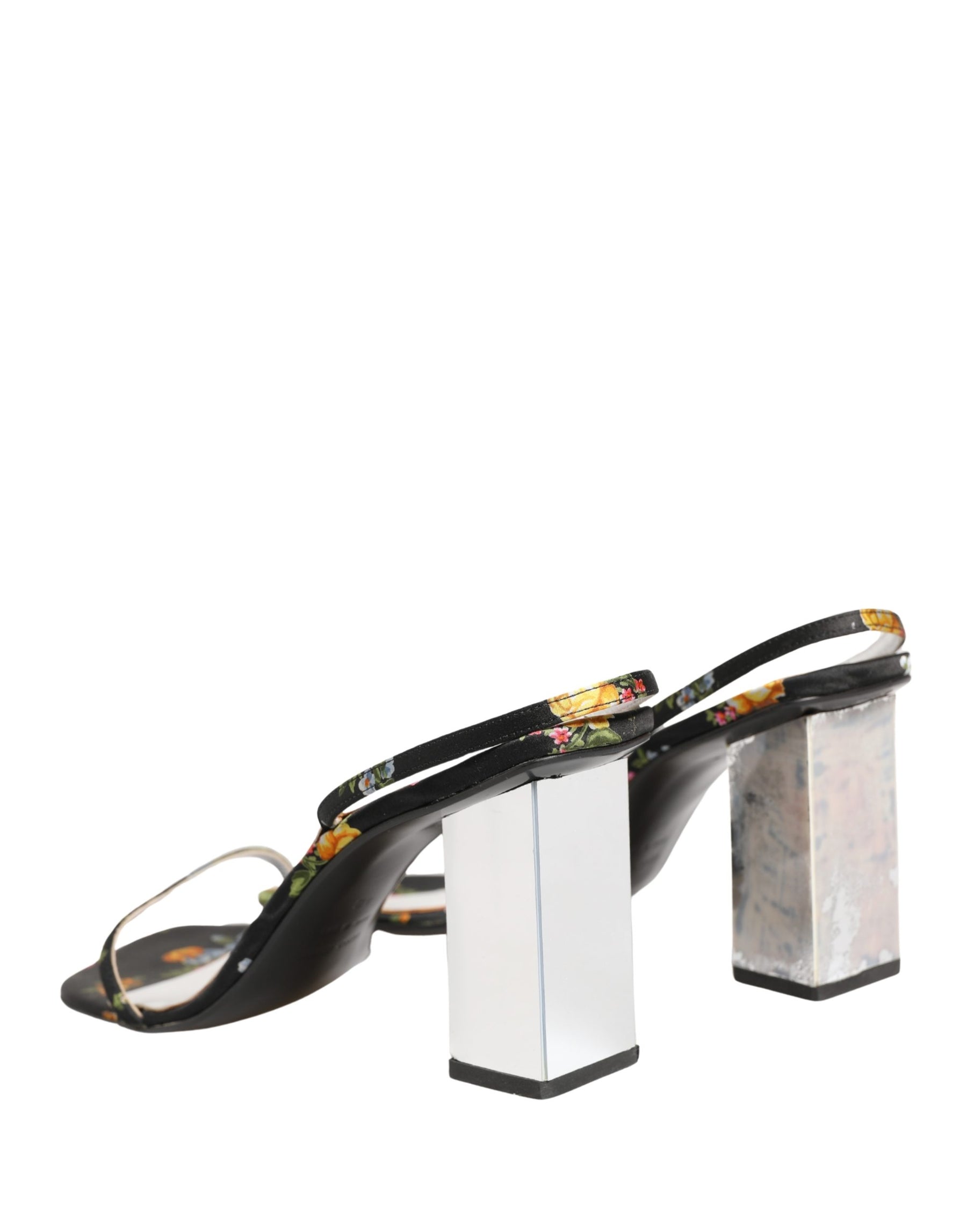 Dolce & Gabbana Black Silver Floral Block Heels Sandals Shoes | Regal Royce