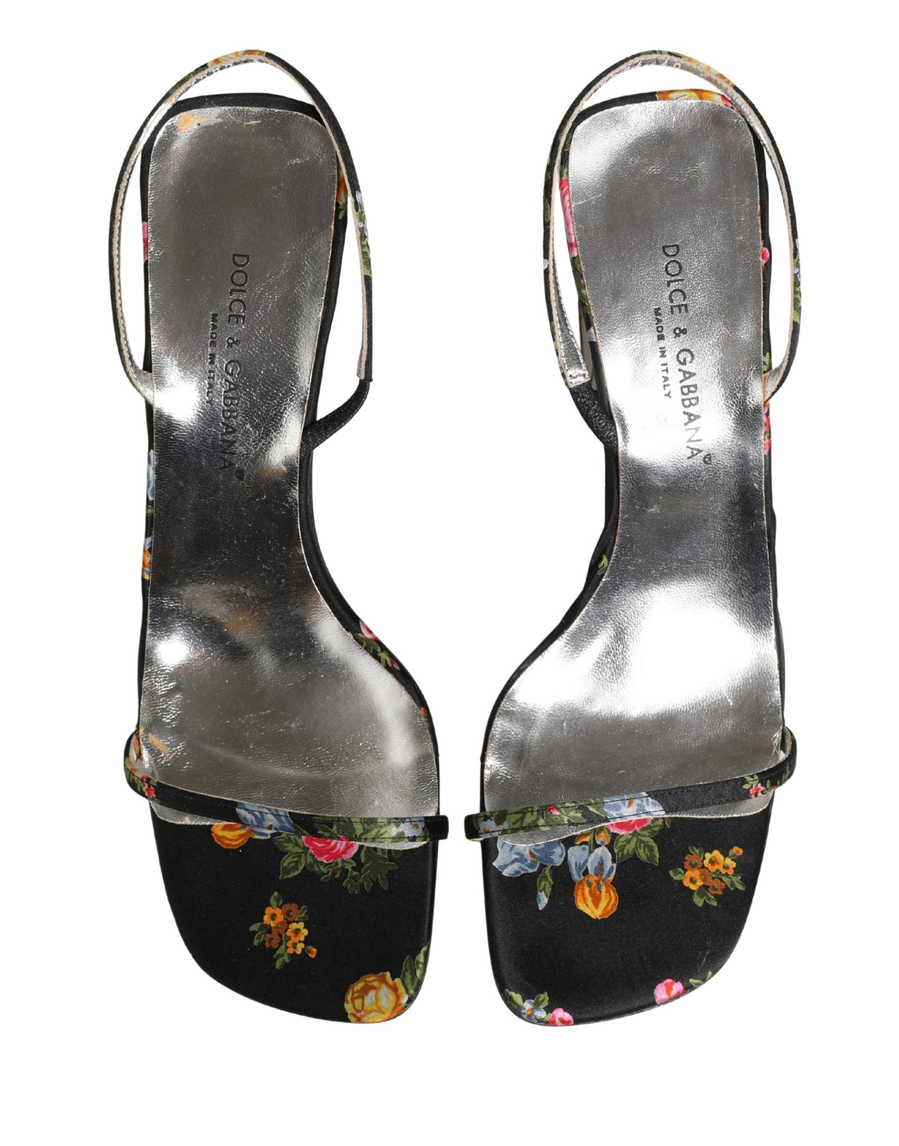 Dolce & Gabbana Black Silver Floral Block Heels Sandals Shoes | Regal Royce