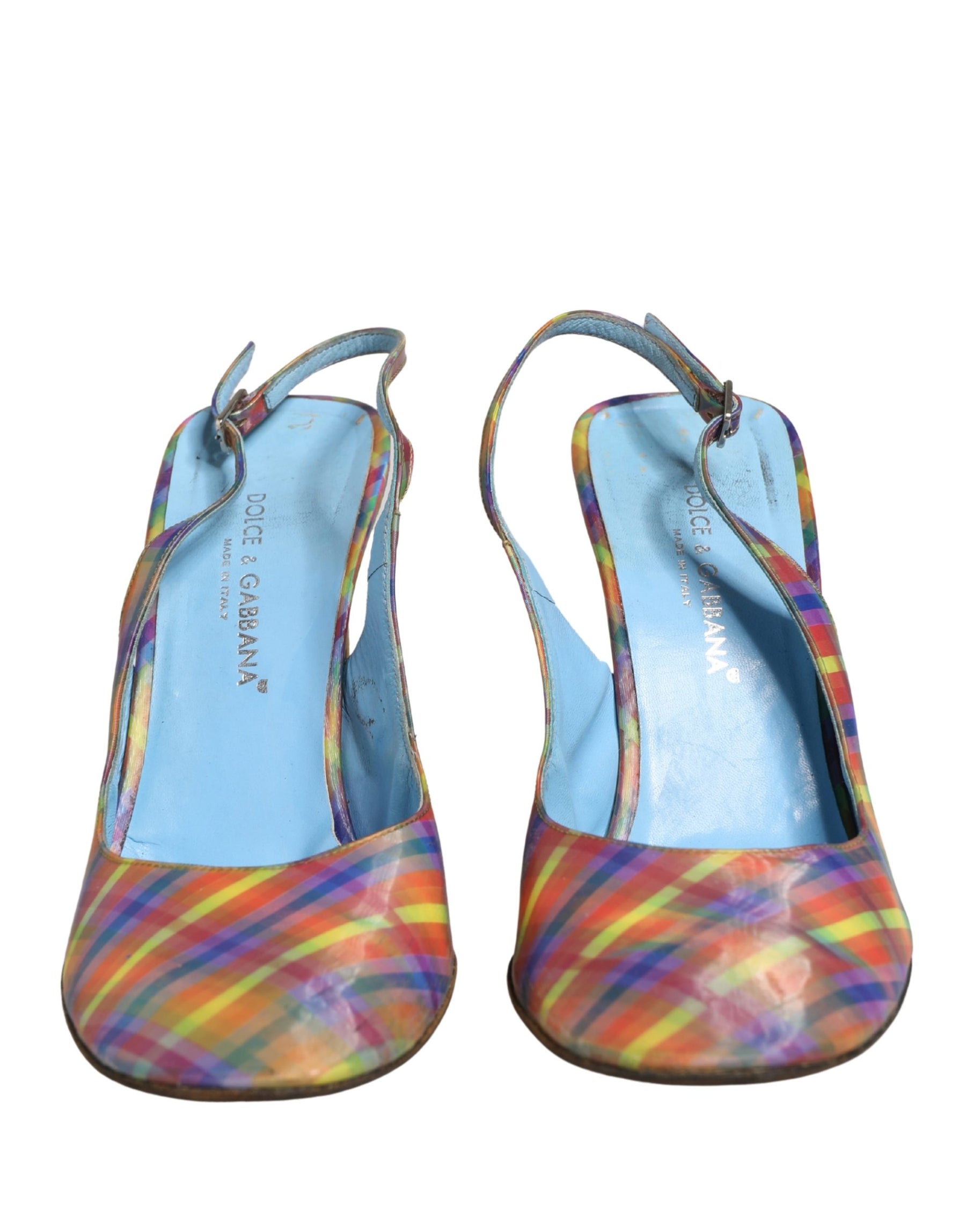 Dolce & Gabbana Multicolor Plaid Heels Slingback Sandals Shoes | Regal Royce