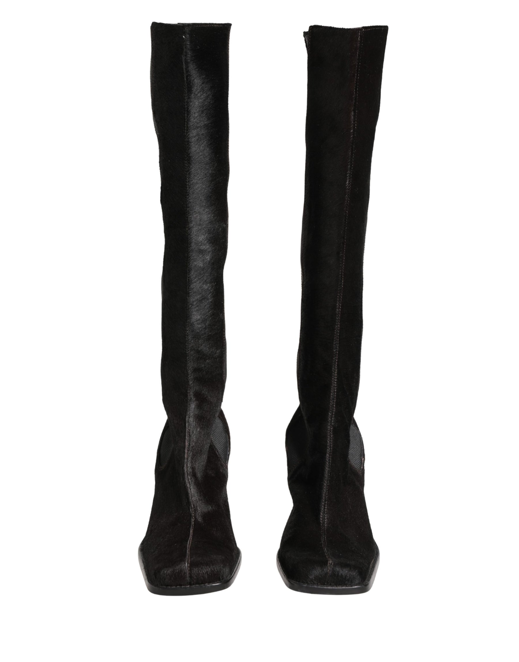 Dolce & Gabbana Black Suede Leather Knee High Boots Shoes | Regal Royce