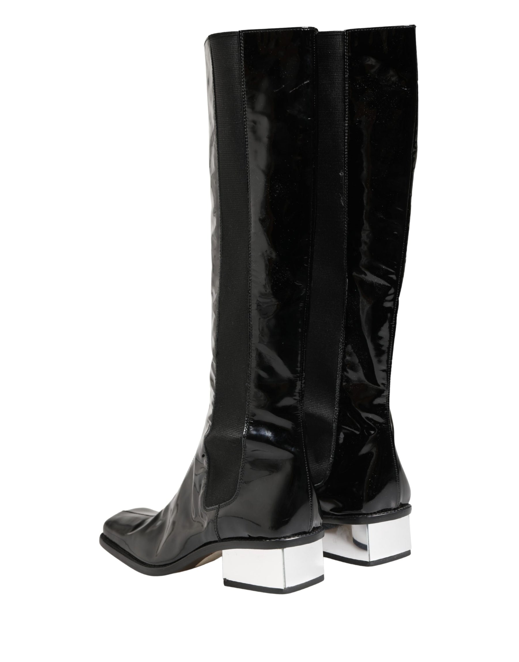 Dolce & Gabbana Black Patent Leather Knee High Boots Shoes | Regal Royce