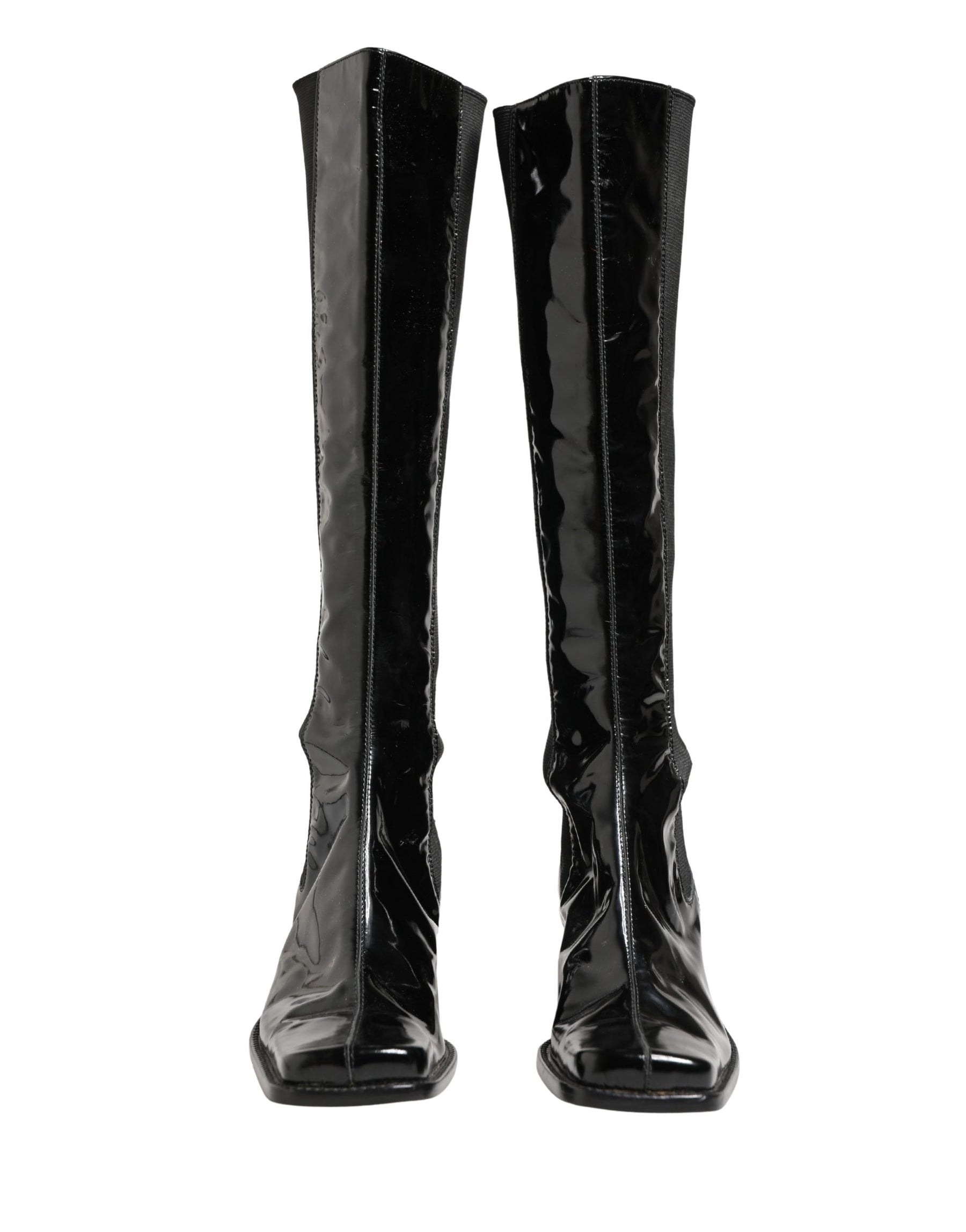 Dolce & Gabbana Black Patent Leather Knee High Boots Shoes | Regal Royce