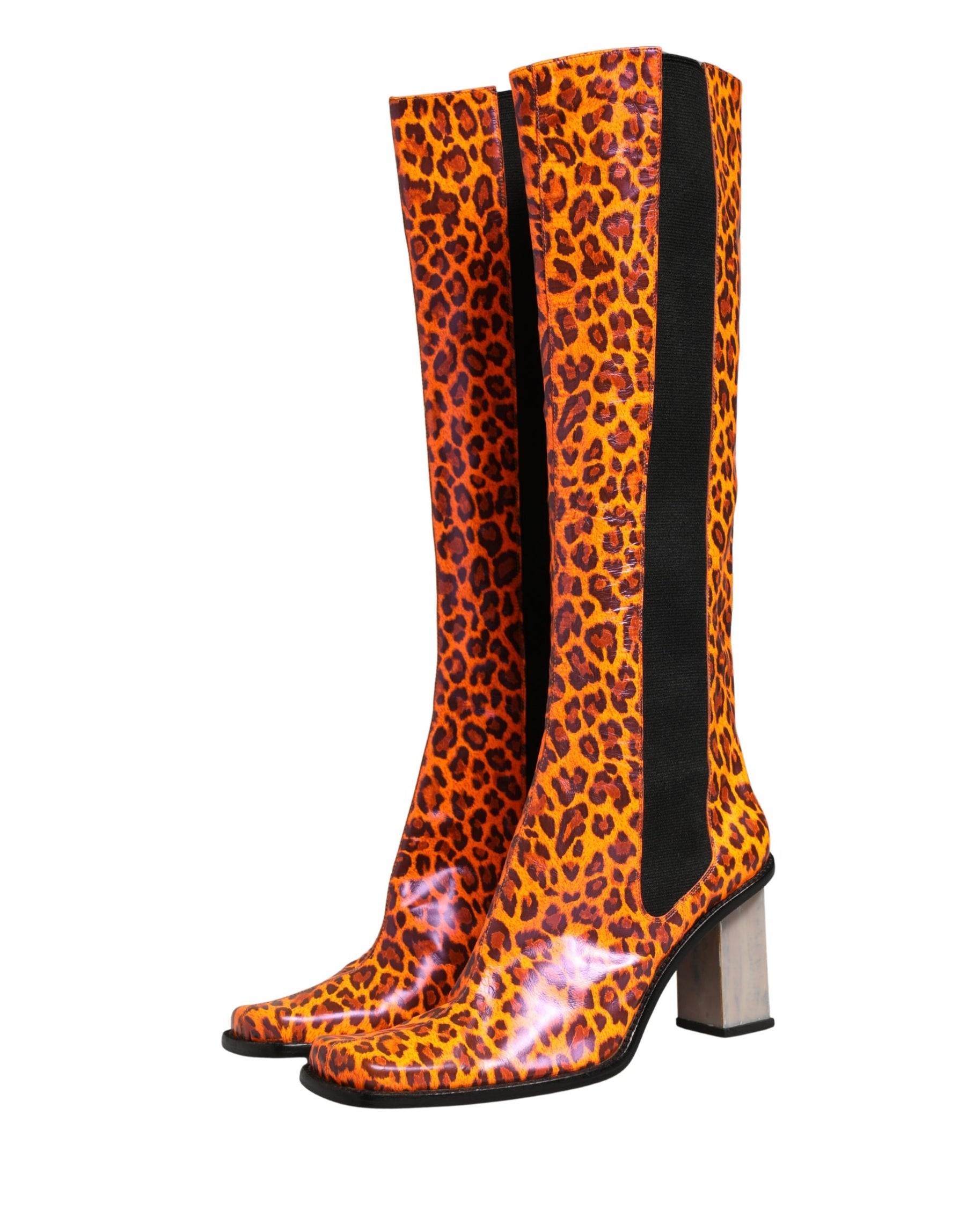 Dolce & Gabbana Brown Leopard Leather Knee High Boots Shoes | Regal Royce