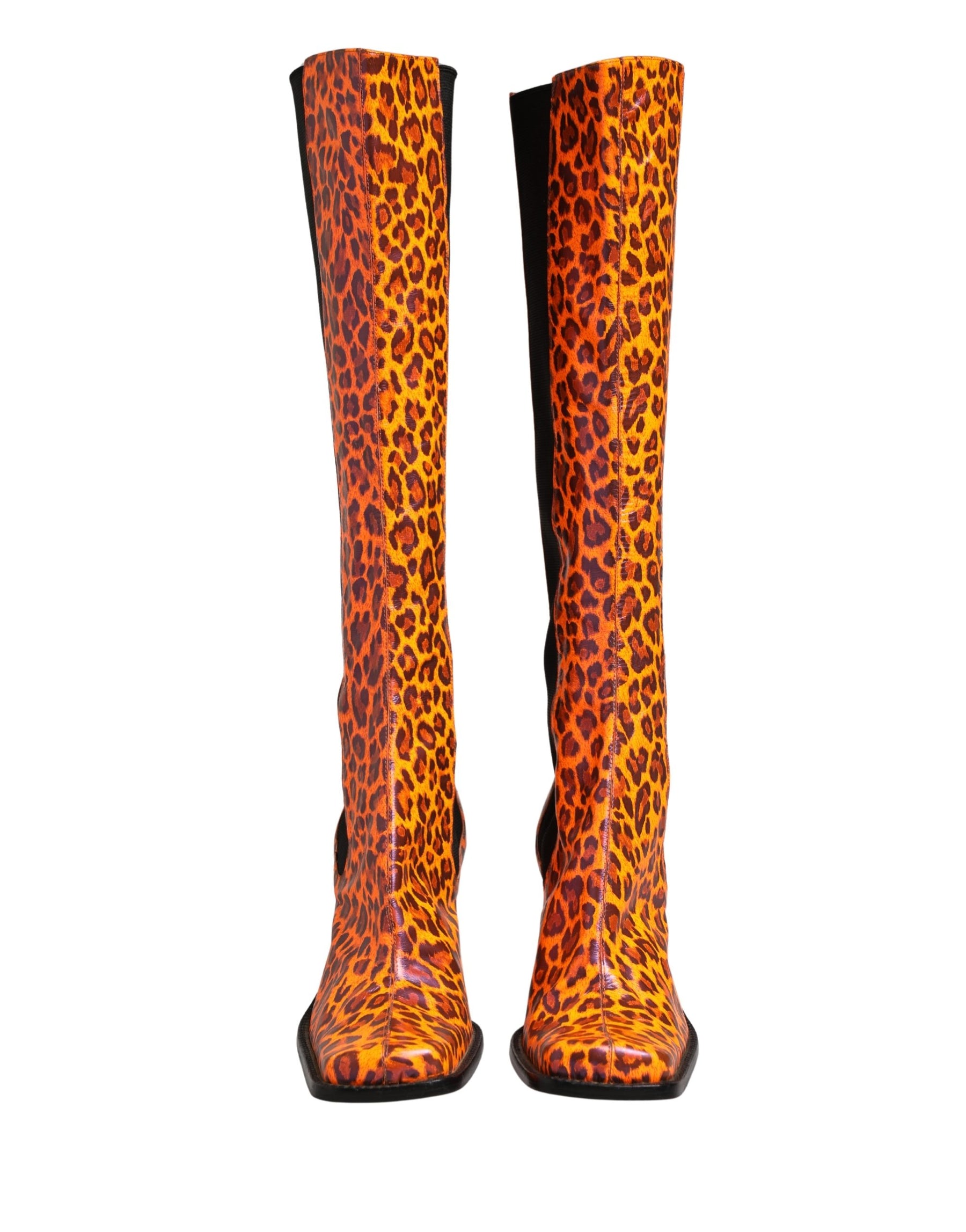 Dolce & Gabbana Brown Leopard Leather Knee High Boots Shoes | Regal Royce