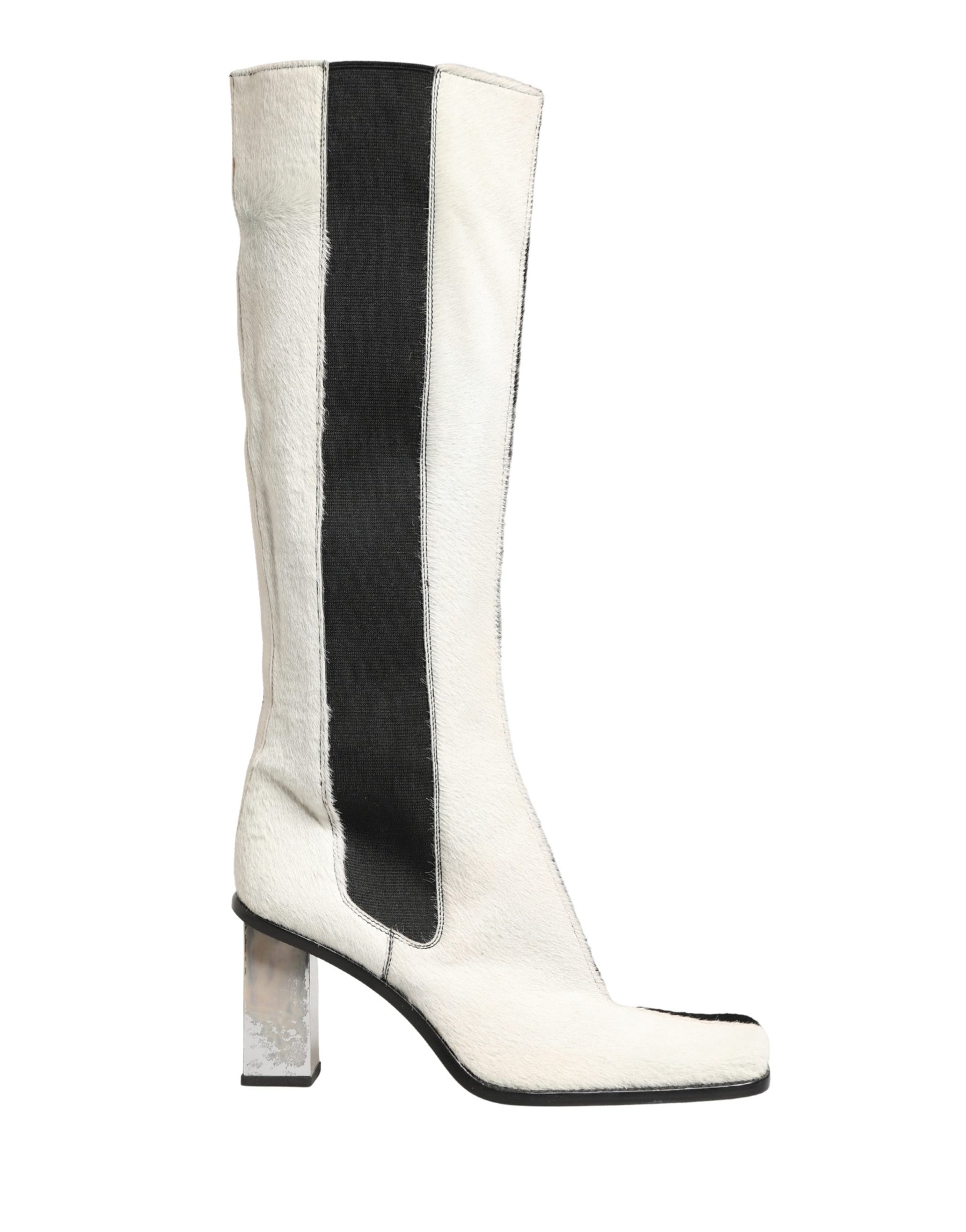 Dolce & Gabbana White Black Leather Knee High Boots Shoes | Regal Royce
