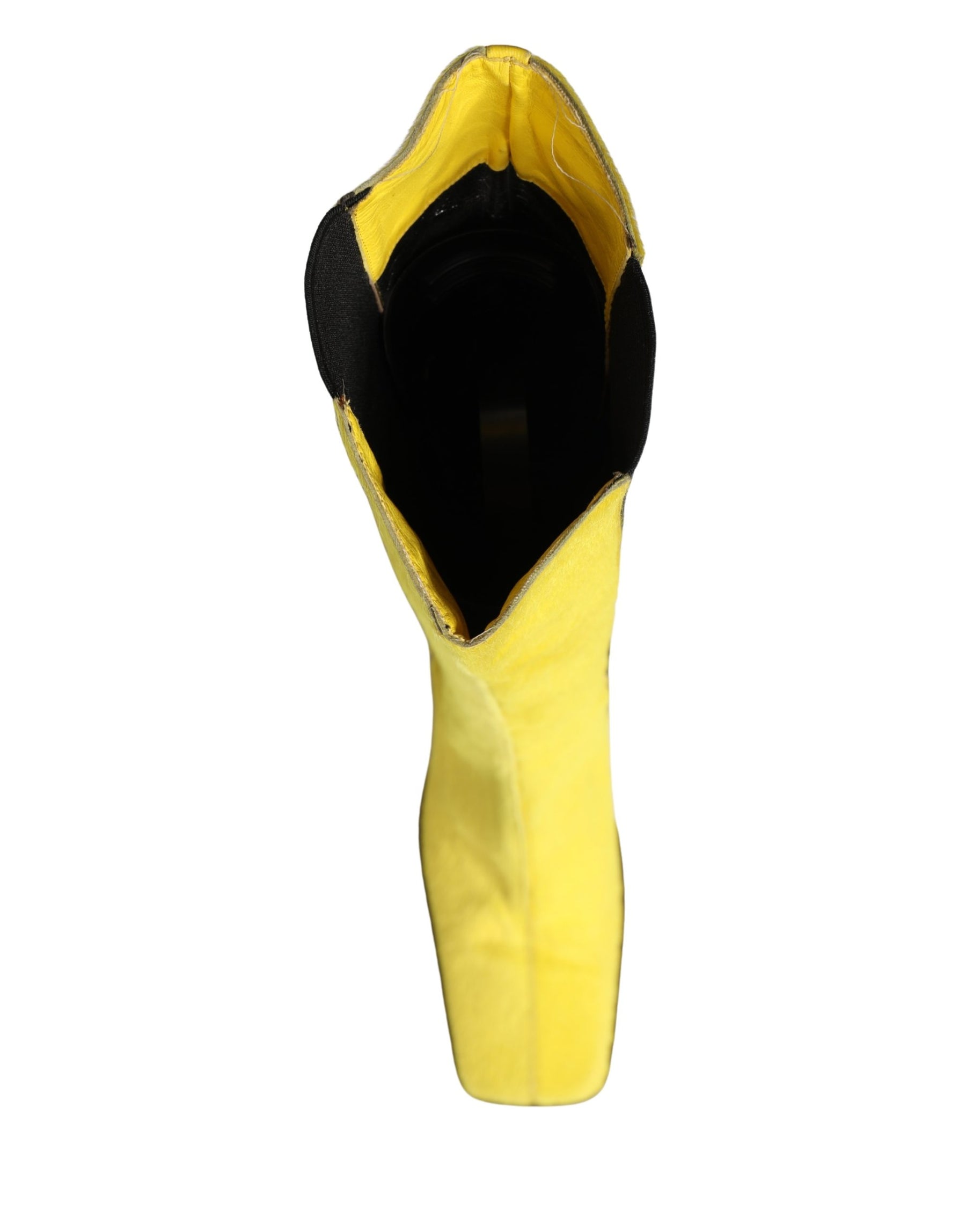 Dolce & Gabbana Yellow Black Leather Knee High Boots Shoes | Regal Royce