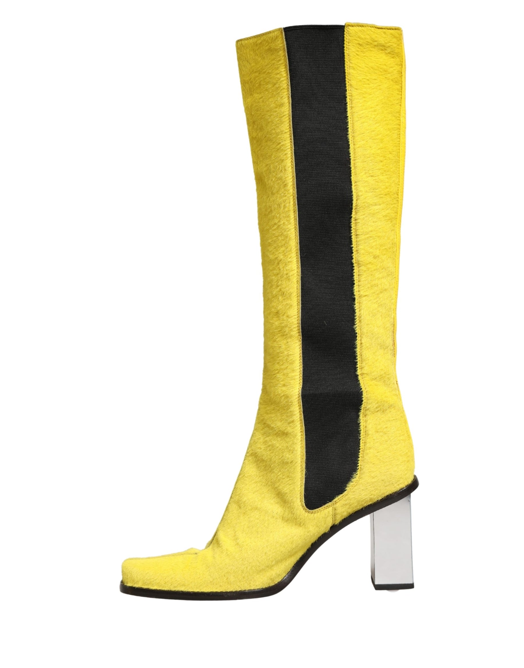 Dolce & Gabbana Yellow Black Leather Knee High Boots Shoes | Regal Royce