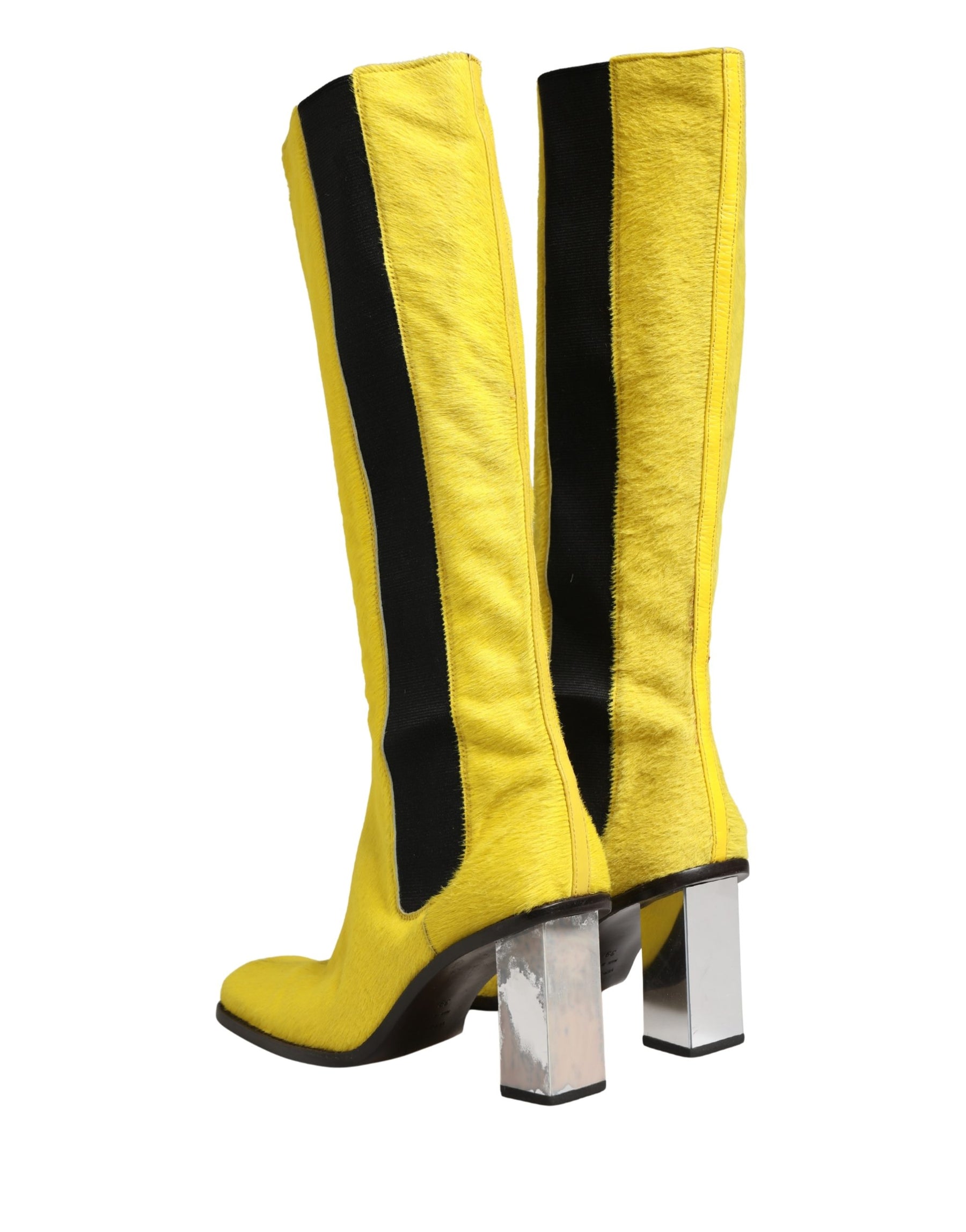 Dolce & Gabbana Yellow Black Leather Knee High Boots Shoes | Regal Royce