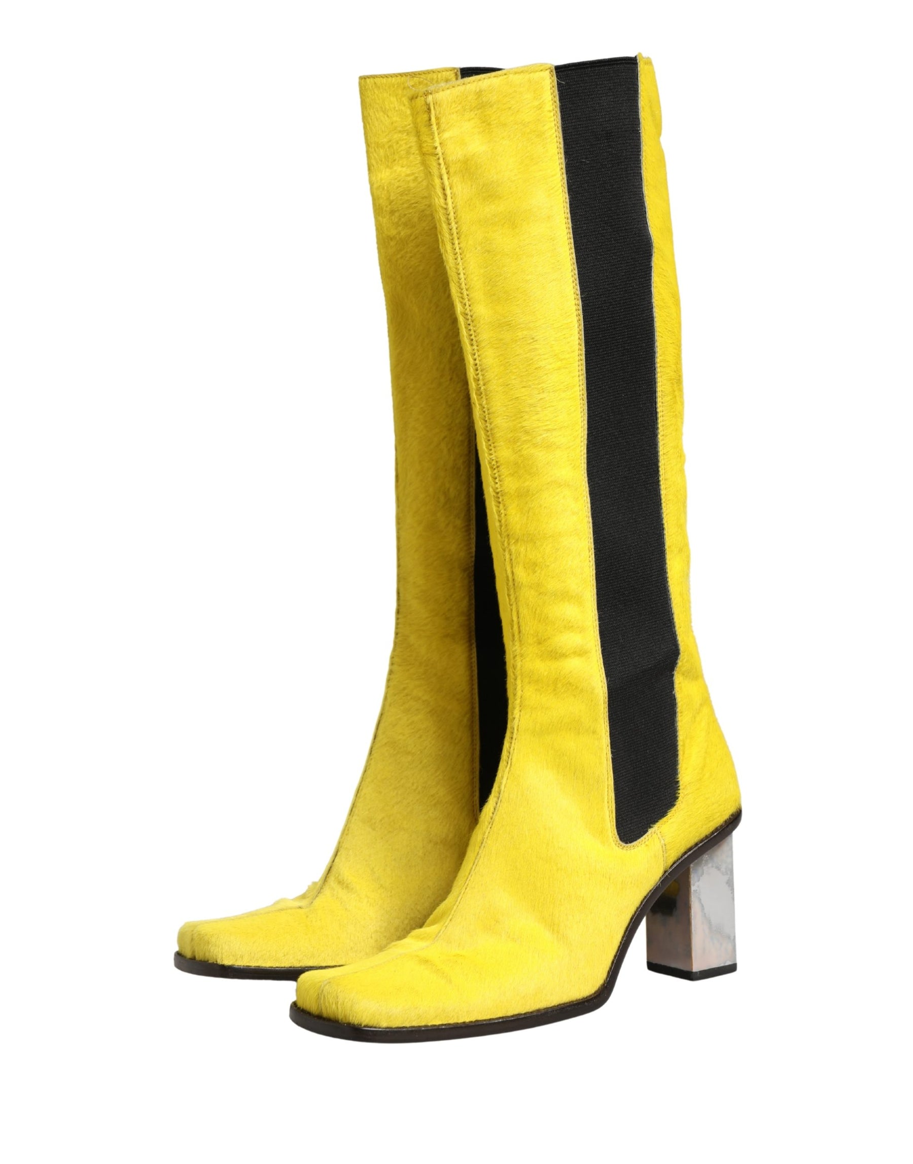 Dolce & Gabbana Yellow Black Leather Knee High Boots Shoes | Regal Royce