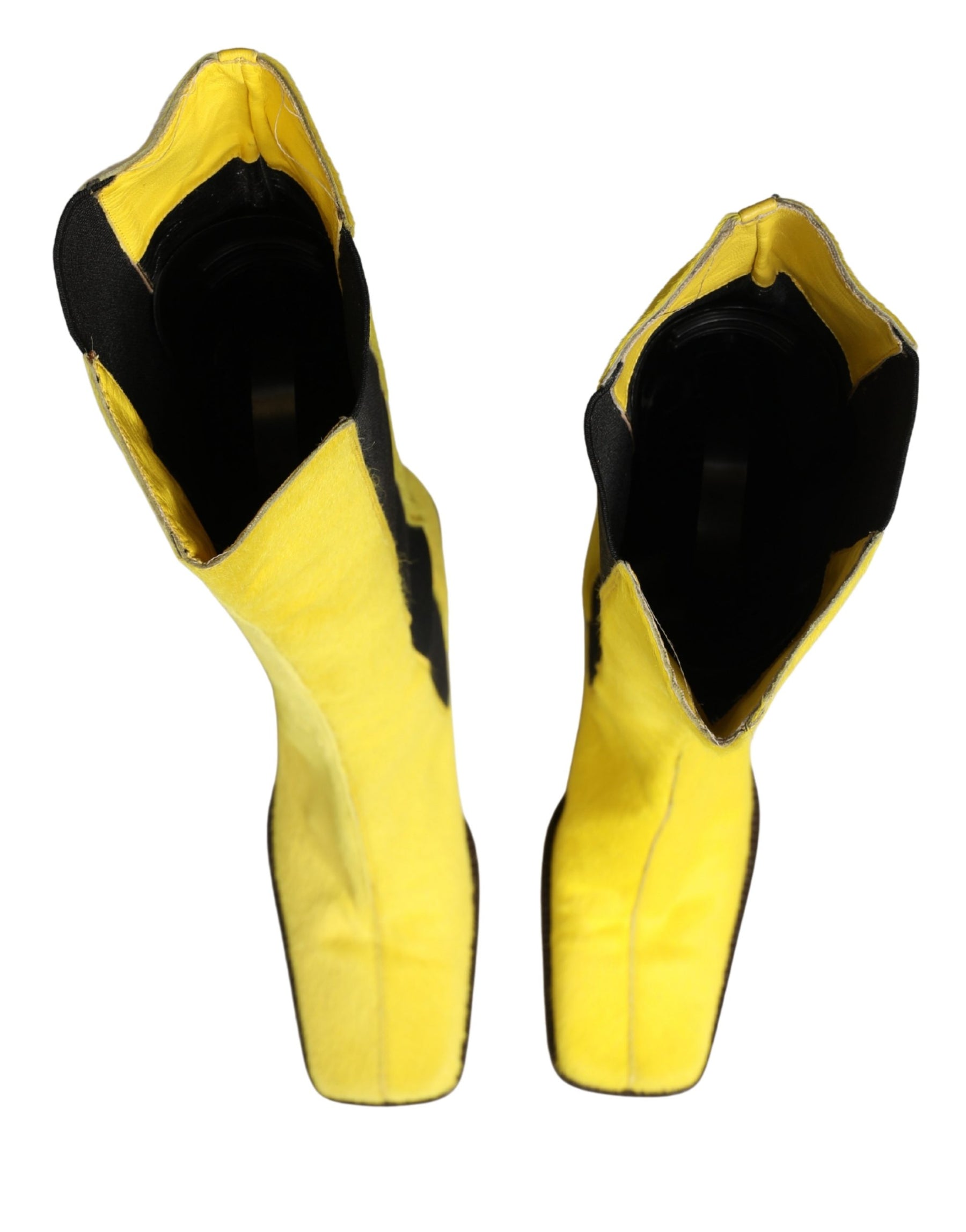 Dolce & Gabbana Yellow Black Leather Knee High Boots Shoes | Regal Royce