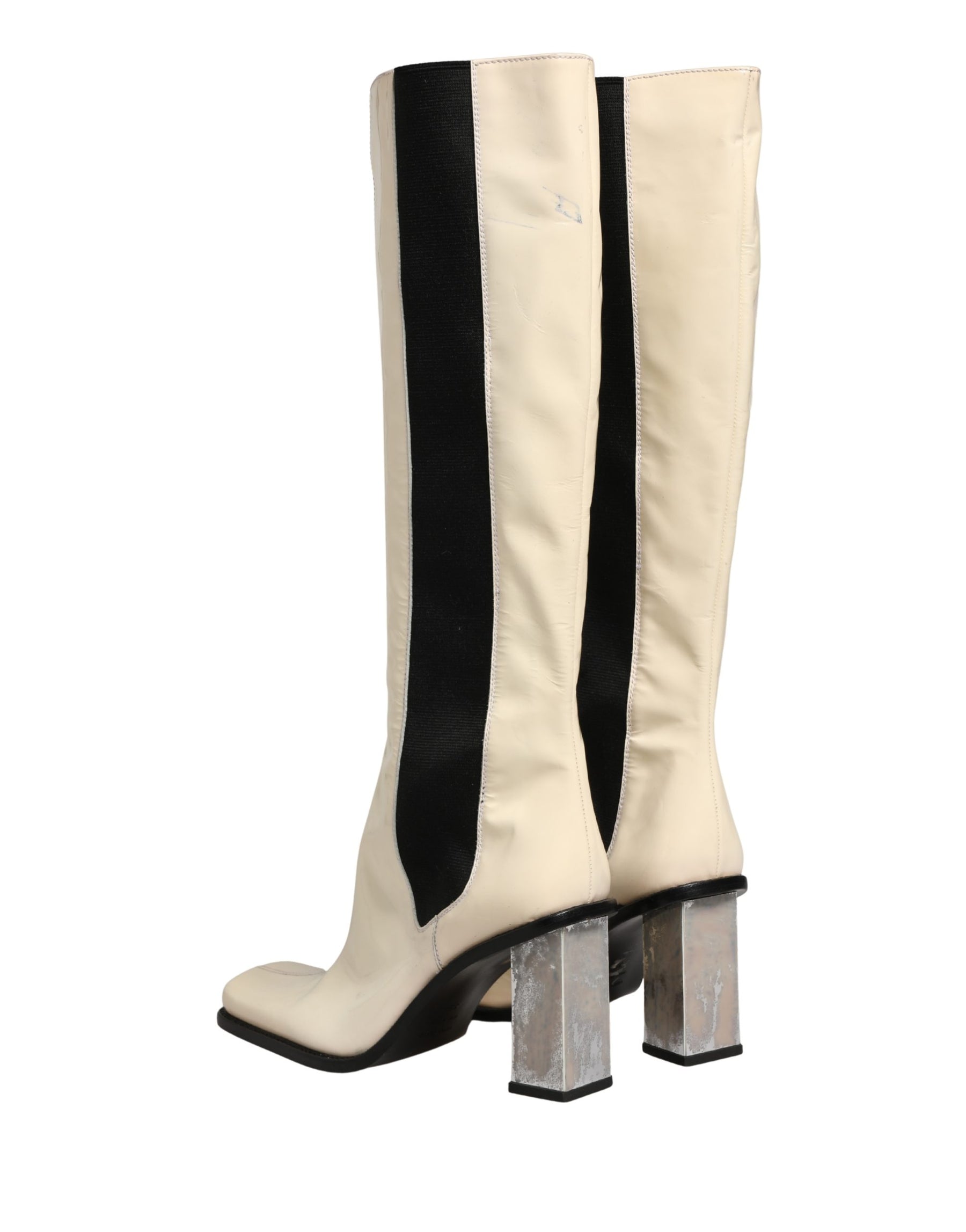Dolce & Gabbana White Black Leather Knee High Boots Shoes | Regal Royce