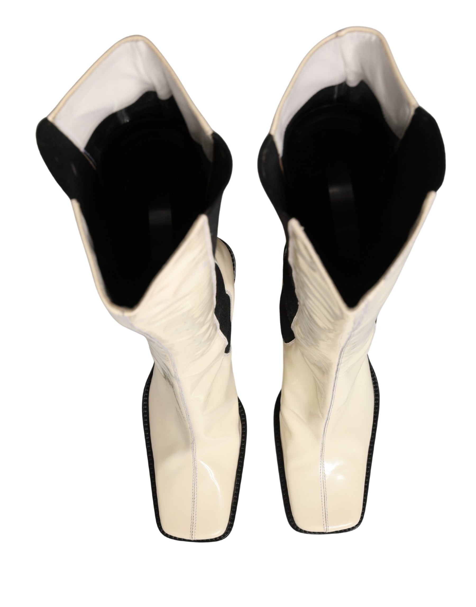 Dolce & Gabbana White Black Leather Knee High Boots Shoes | Regal Royce