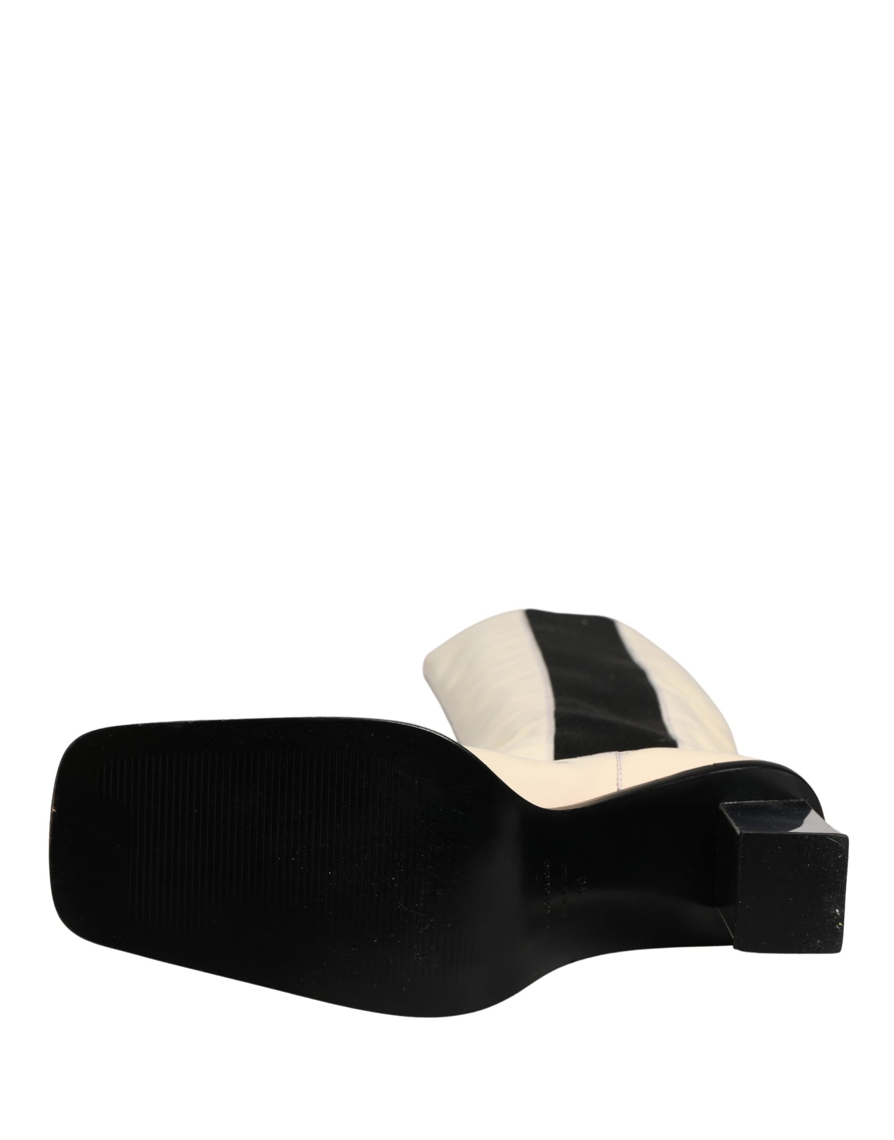 Dolce & Gabbana White Black Leather Knee High Boots Shoes | Regal Royce