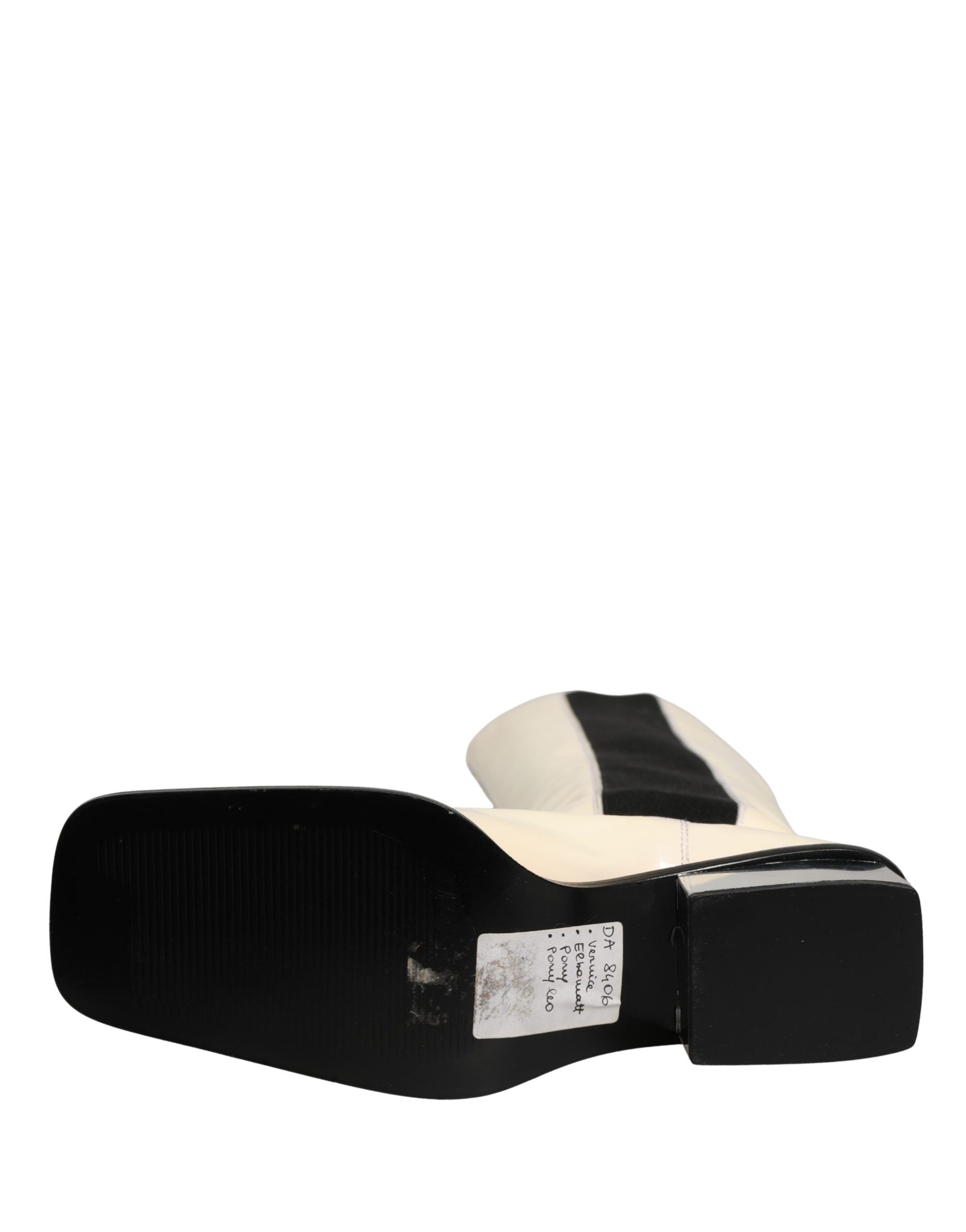 Dolce & Gabbana White Black Leather Knee High Boots Shoes | Regal Royce