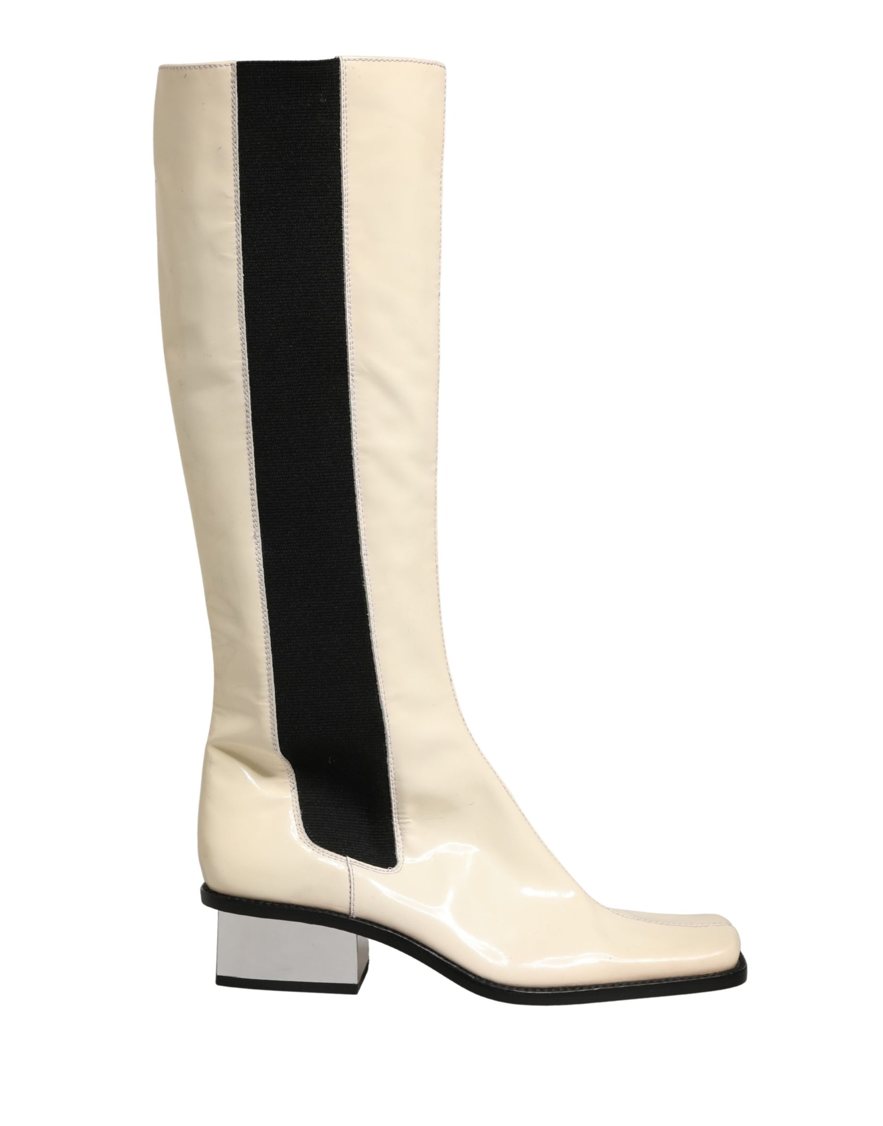 Dolce & Gabbana White Black Leather Knee High Boots Shoes | Regal Royce