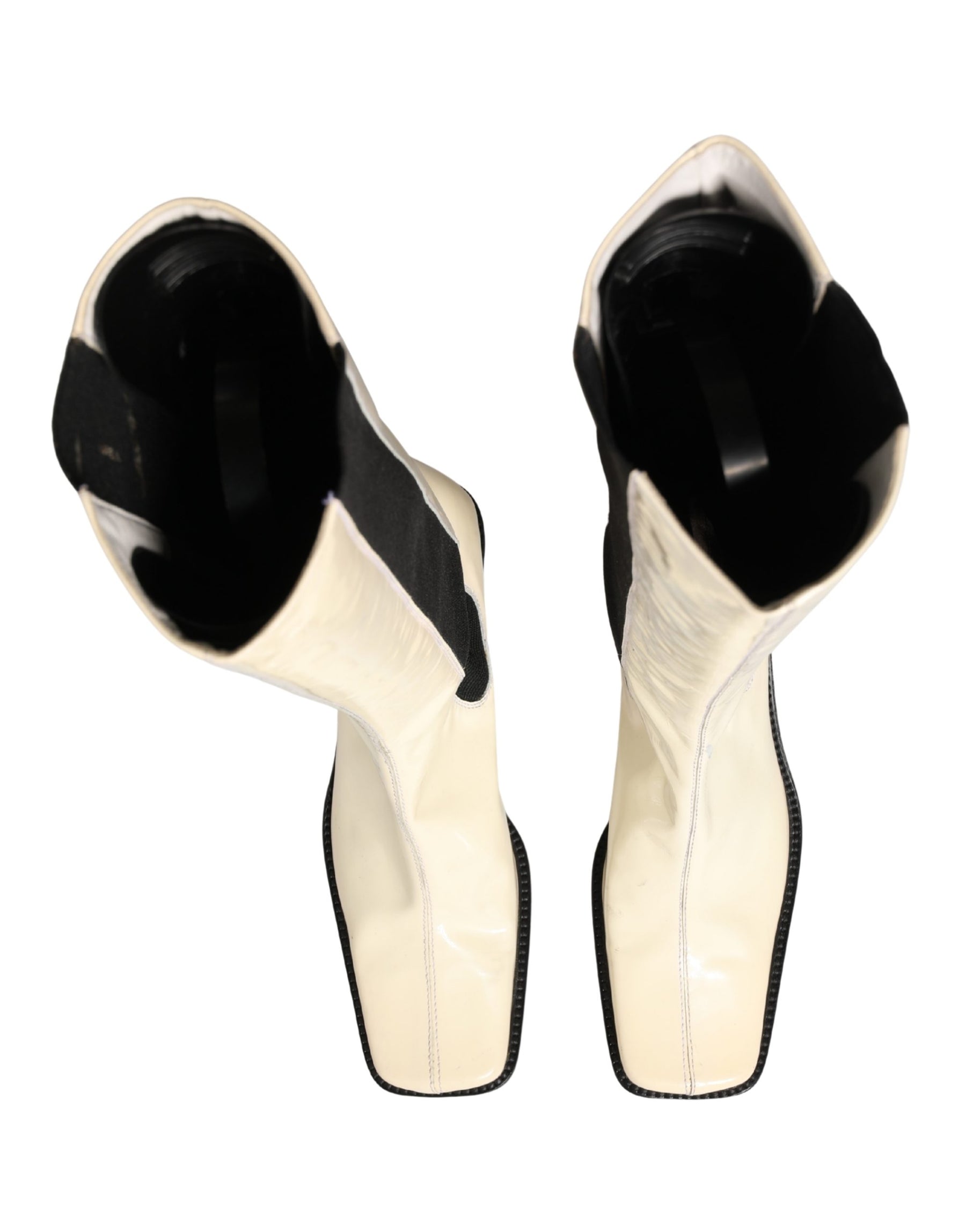 Dolce & Gabbana White Black Leather Knee High Boots Shoes | Regal Royce
