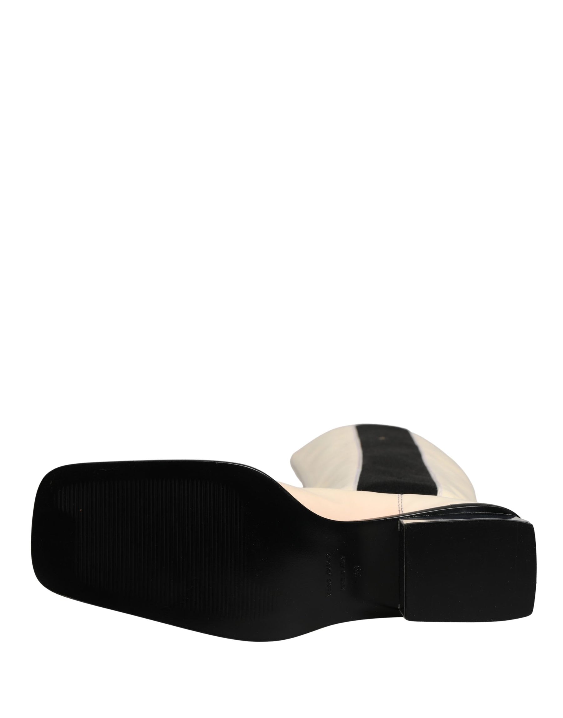 Dolce & Gabbana White Black Leather Knee High Boots Shoes | Regal Royce