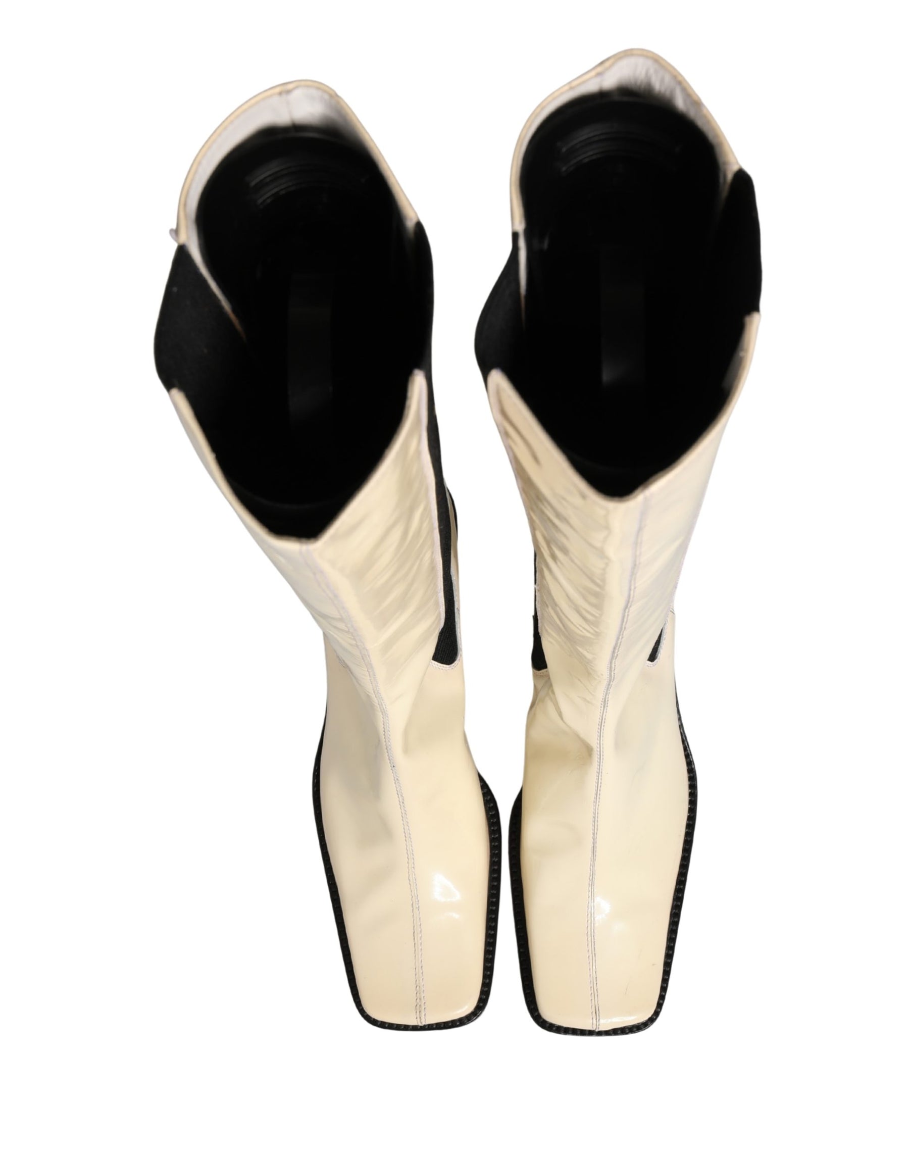 Dolce & Gabbana White Black Leather Knee High Boots Shoes | Regal Royce